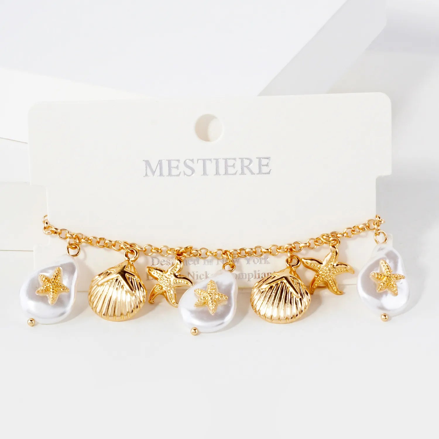 Pearl Starfish Sea-Life Charms Chain Bracelet
