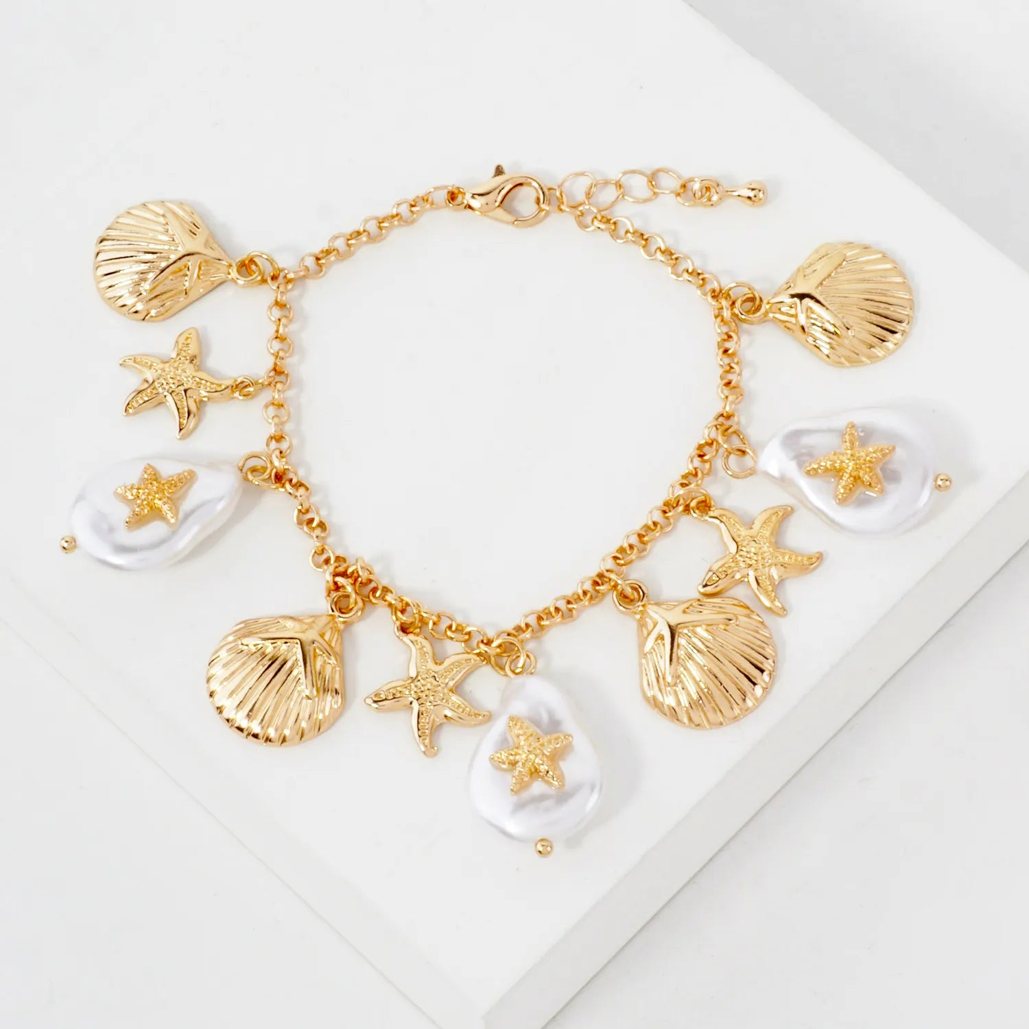 Pearl Starfish Sea-Life Charms Chain Bracelet