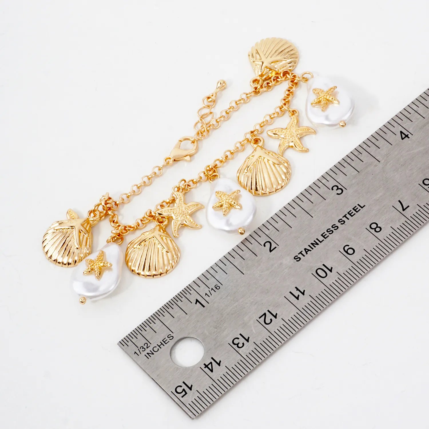 Pearl Starfish Sea-Life Charms Chain Bracelet