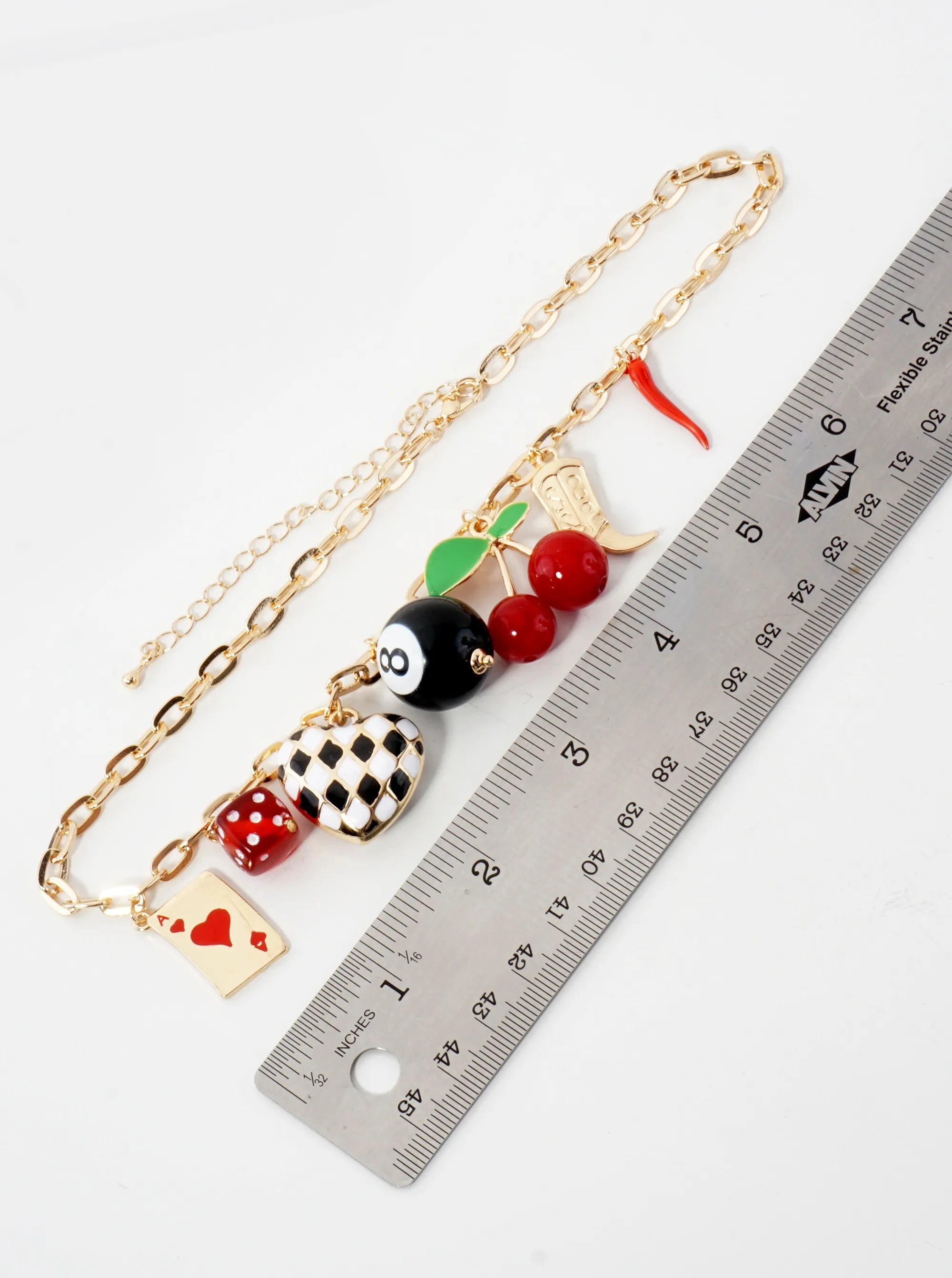 Playing-Card Dice Heart Magic-8-Ball Cherry Cowgirl-Boot Pepper 16-Inch Charm Necklace