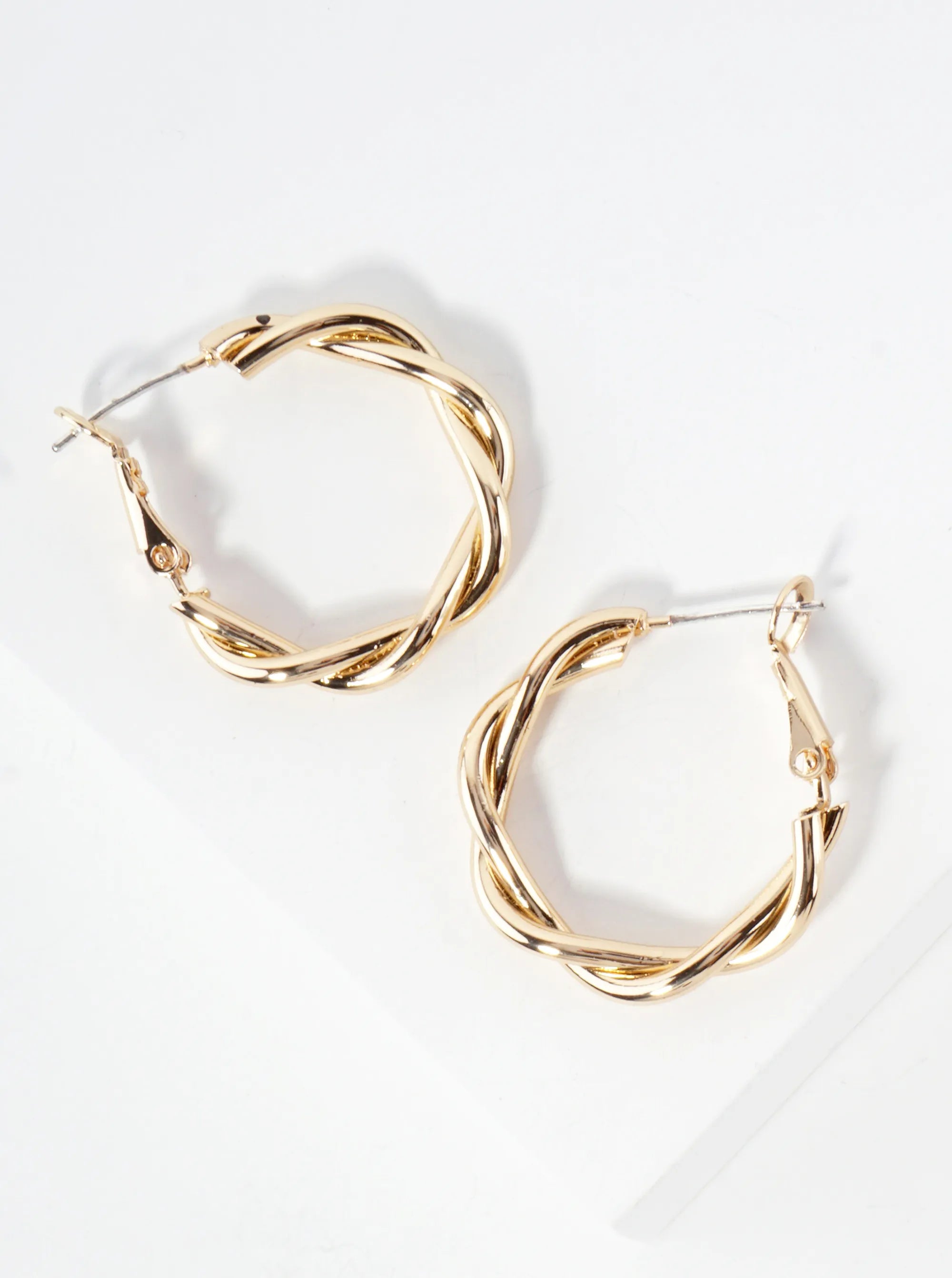 Polished Metal 25mm Twist Hinged Hoop Earrings