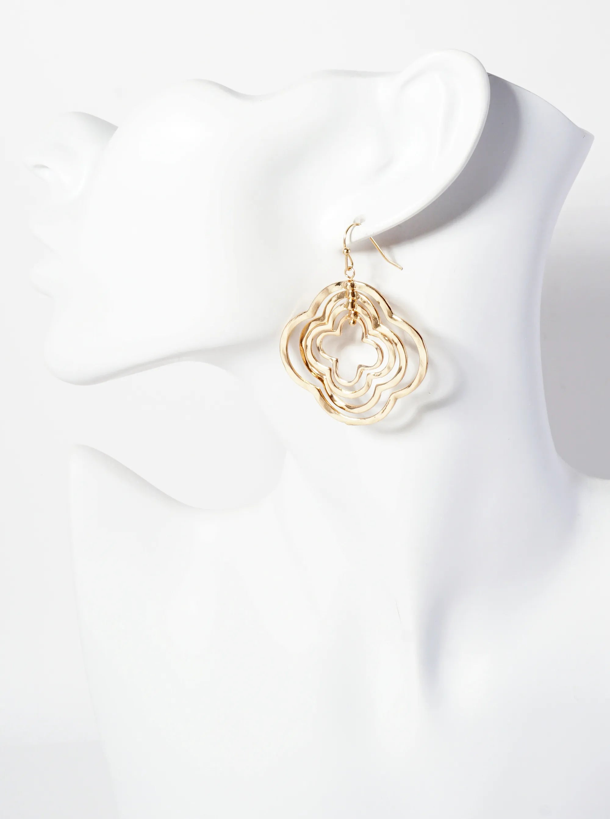 Polished Metal Layered Quatrefoils Drop Dangle Earrings