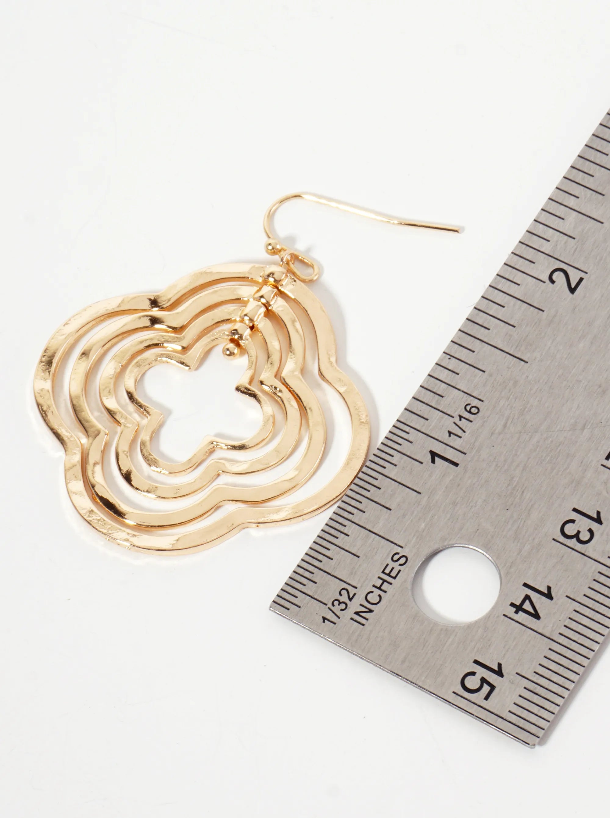Polished Metal Layered Quatrefoils Drop Dangle Earrings