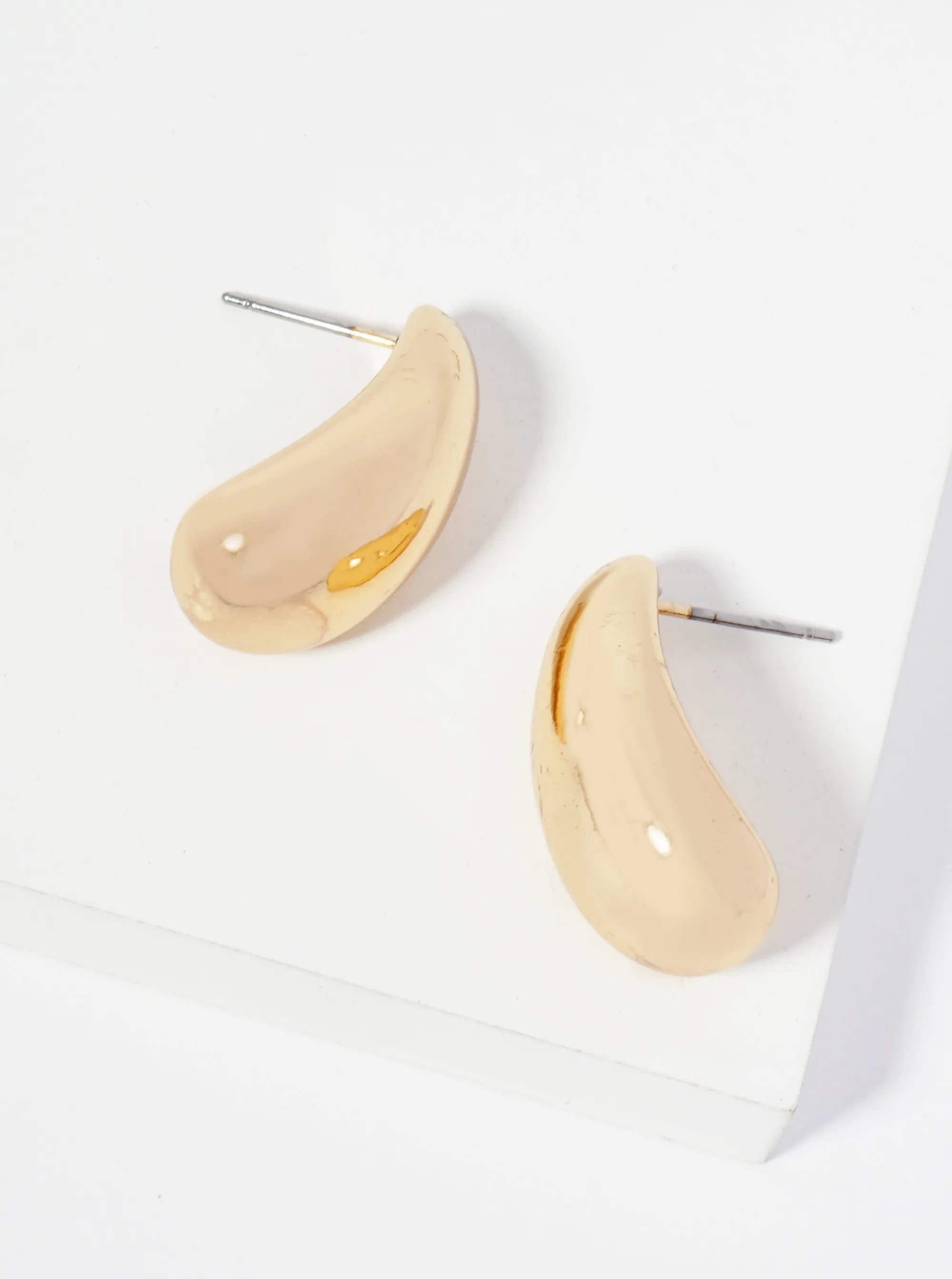 Polished Metal Lightweight 1 Inch Puffy Teardrop Post Earrings