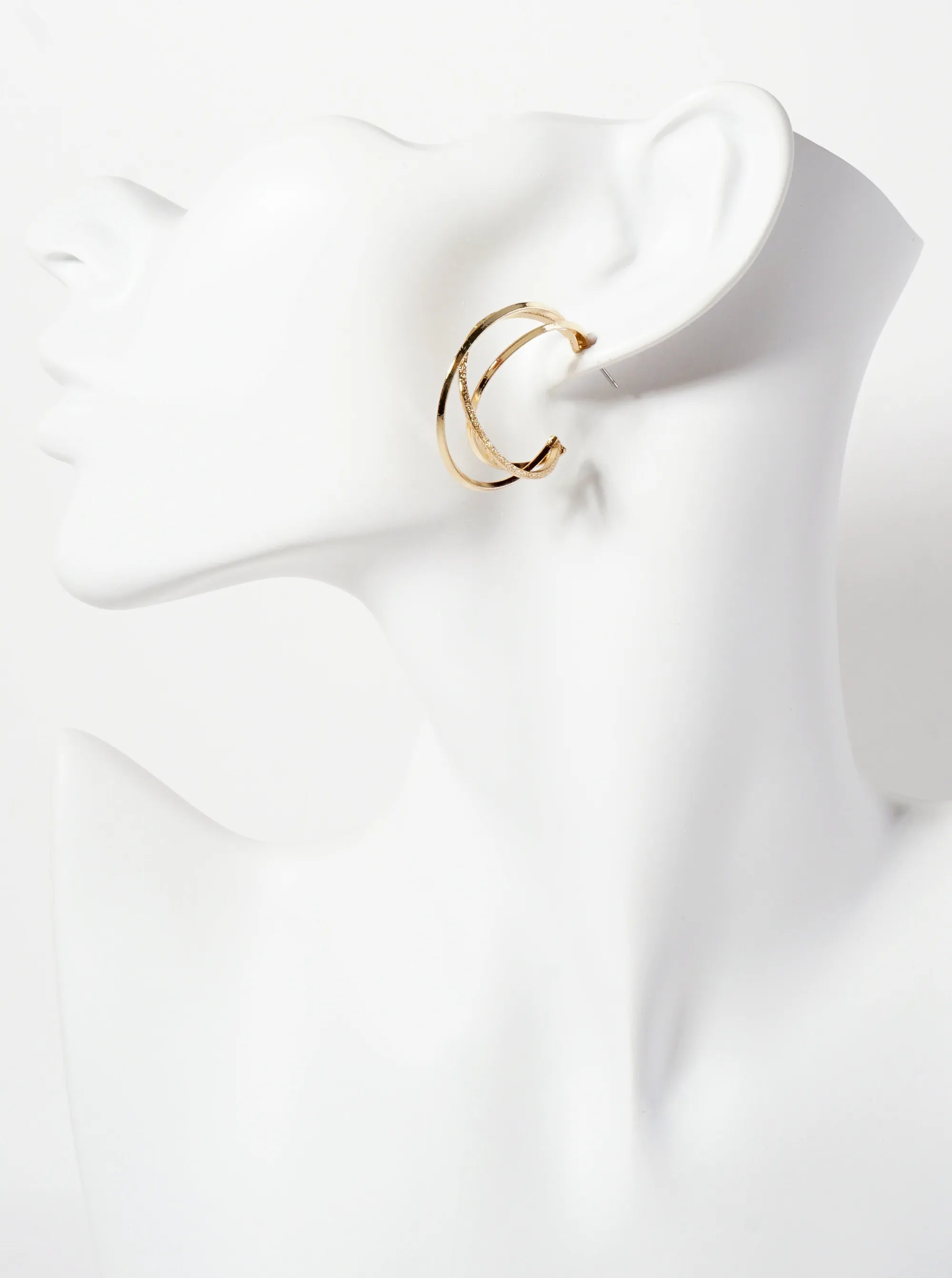 Polished Metal Textured 30mm Layered Open Hoop Earrings