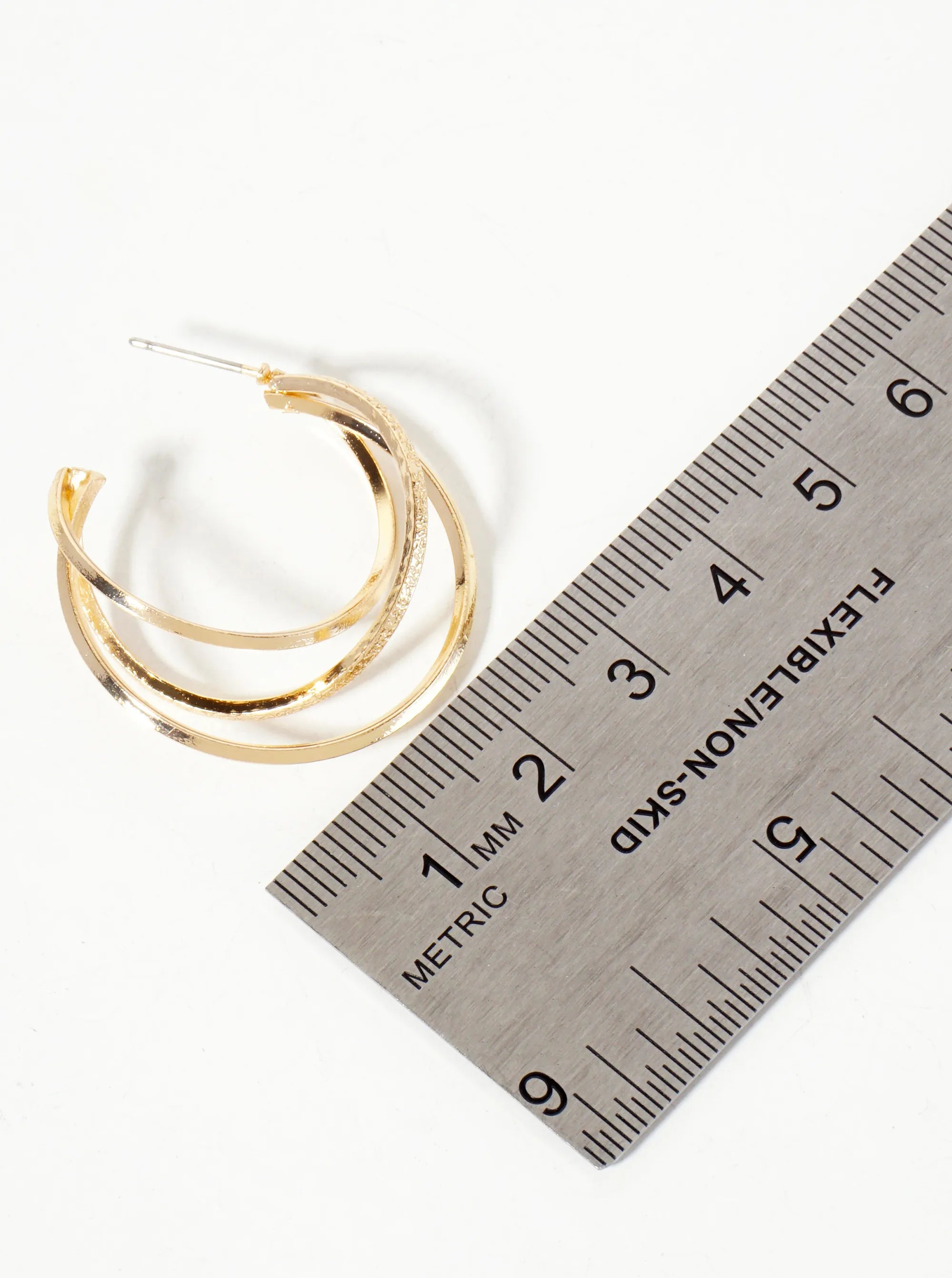 Polished Metal Textured 30mm Layered Open Hoop Earrings