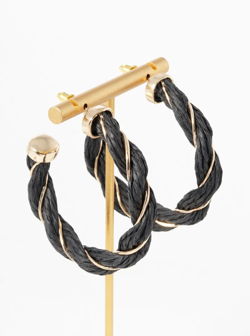 Raffia Braided 60mm Open Hoop Earrings