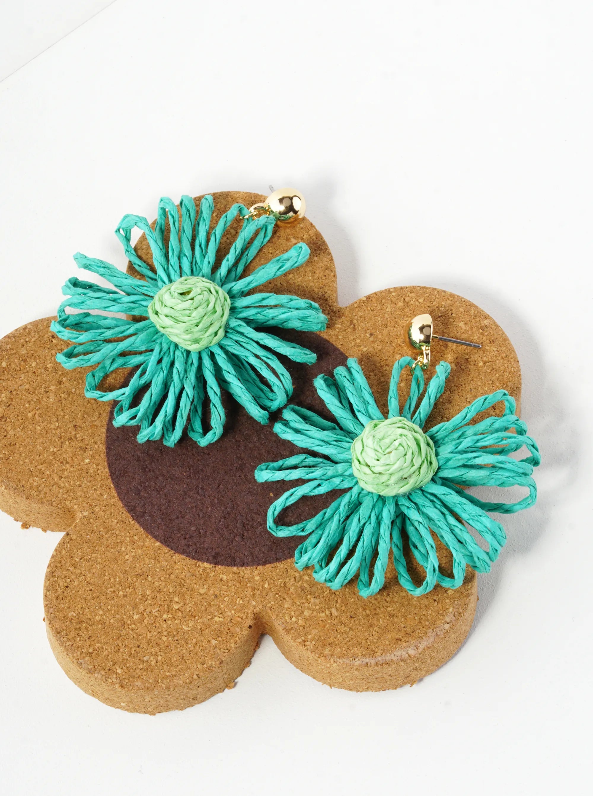 Raffia Flower Drop Lightweight Floral Dangle Post Earrings