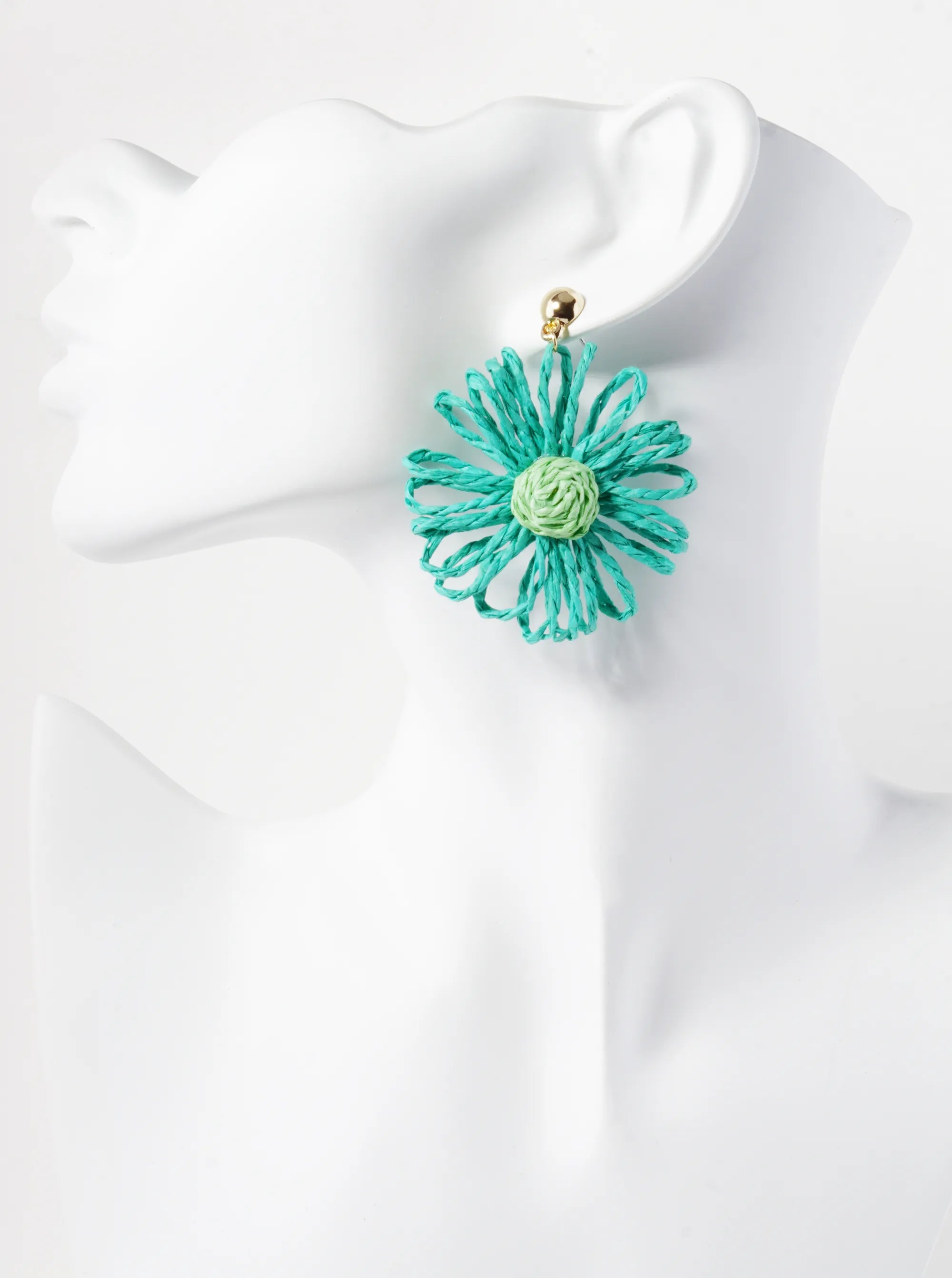 Raffia Flower Drop Lightweight Floral Dangle Post Earrings