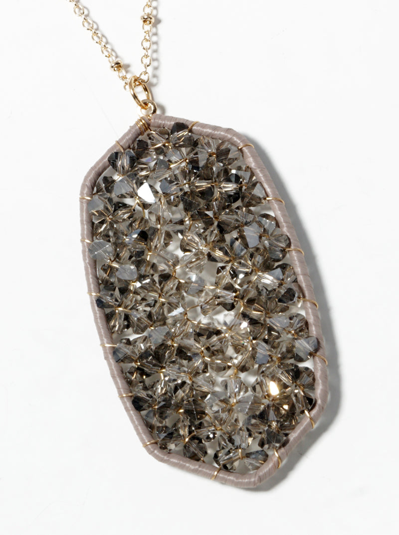 Raffia Glass Beads Wire Wrapped Pendant Long Satellite Chain Necklace