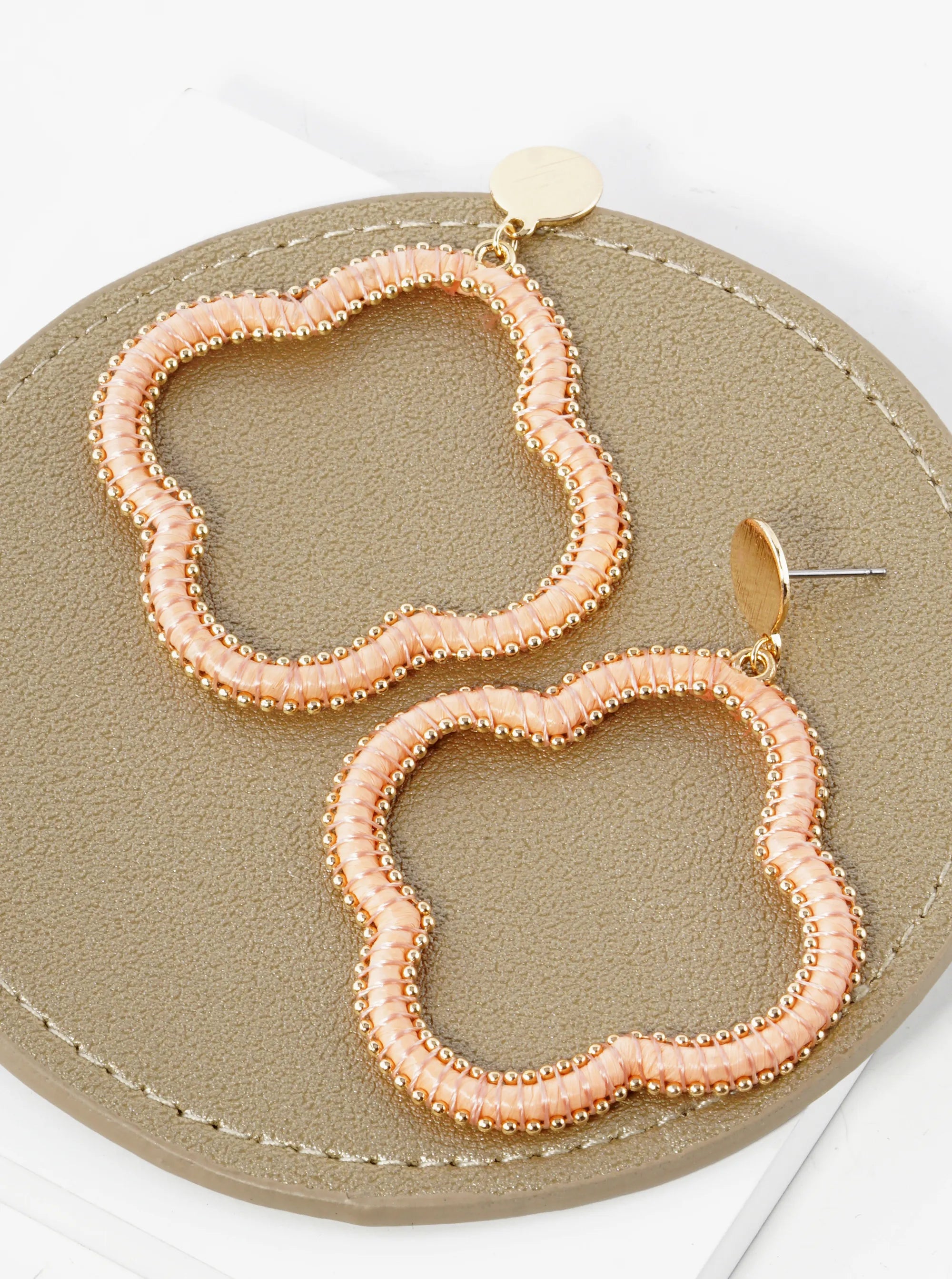 Raffia Thread Wrapped Quatrefoil Drop Post Earrings