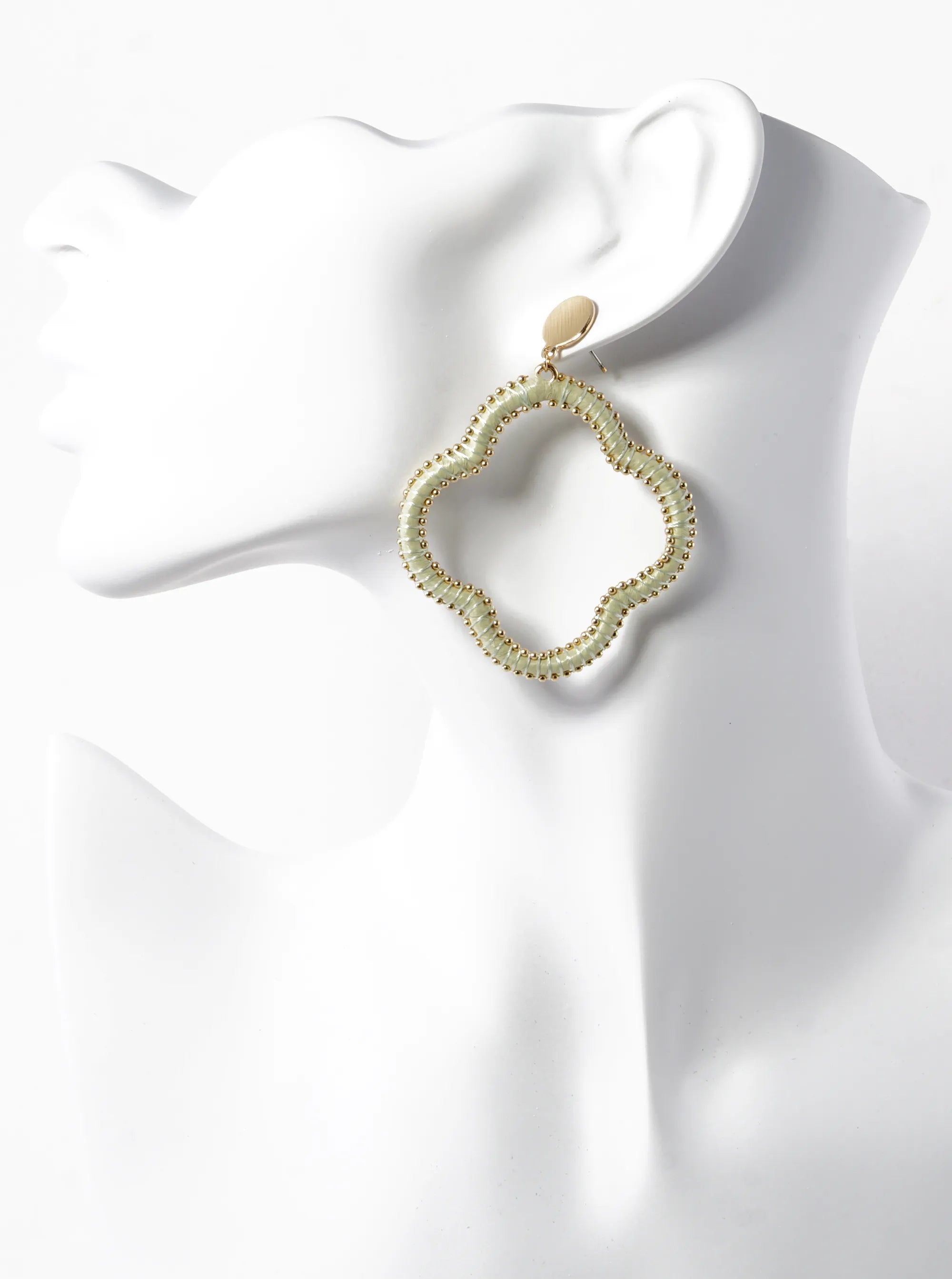 Raffia Thread Wrapped Quatrefoil Drop Post Earrings
