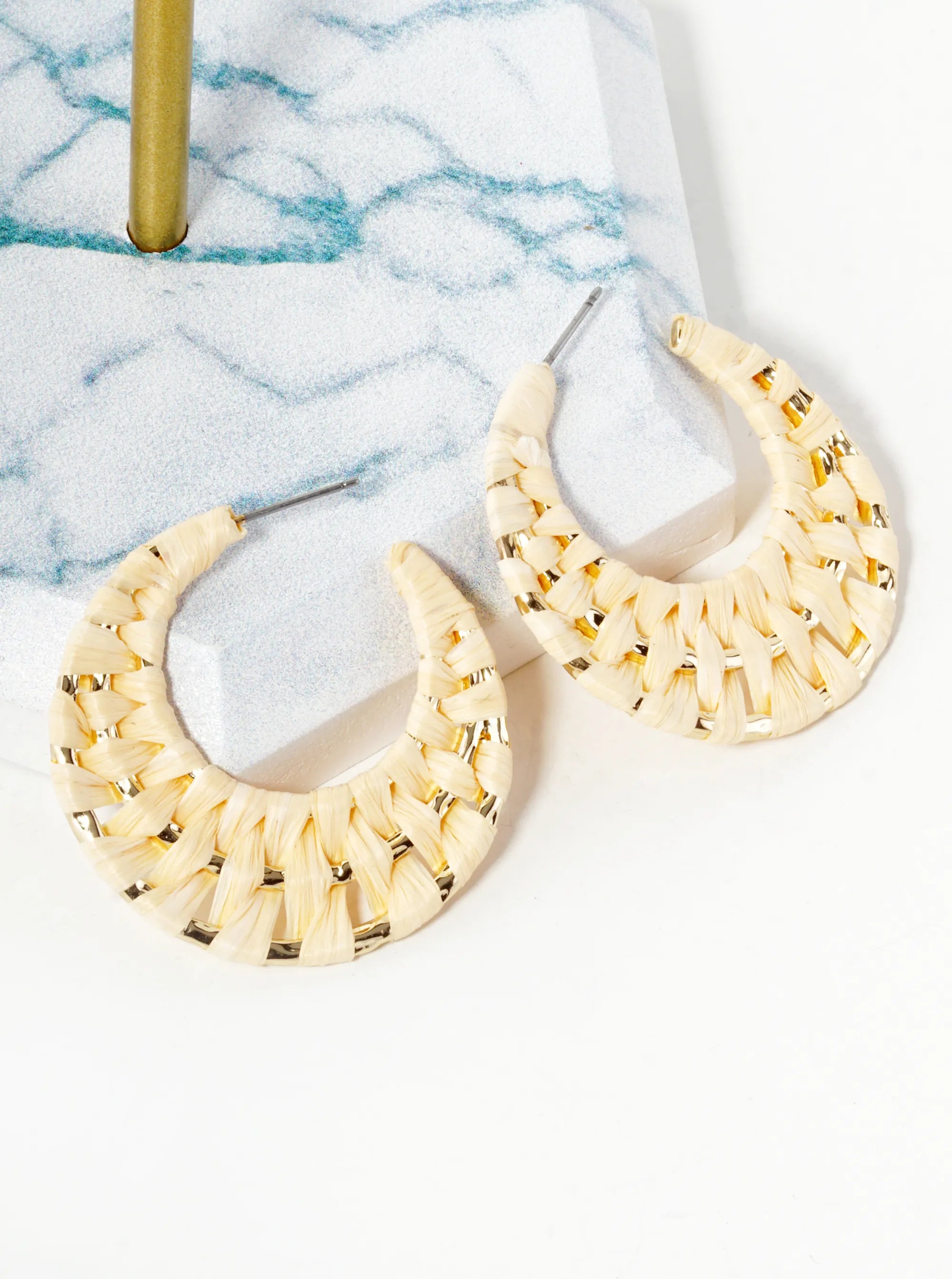Raffia Wrapped 35mm Triple Hoop Earrings