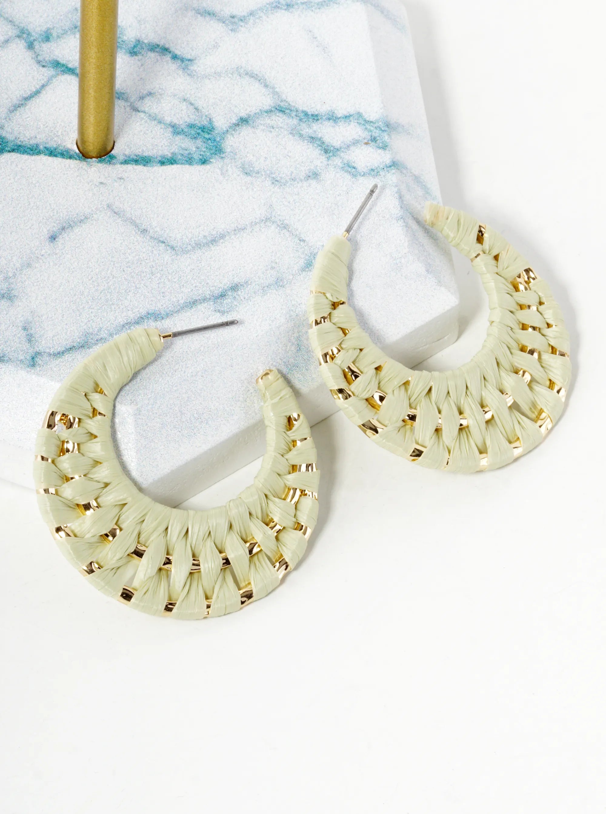 Raffia Wrapped 35mm Triple Hoop Earrings