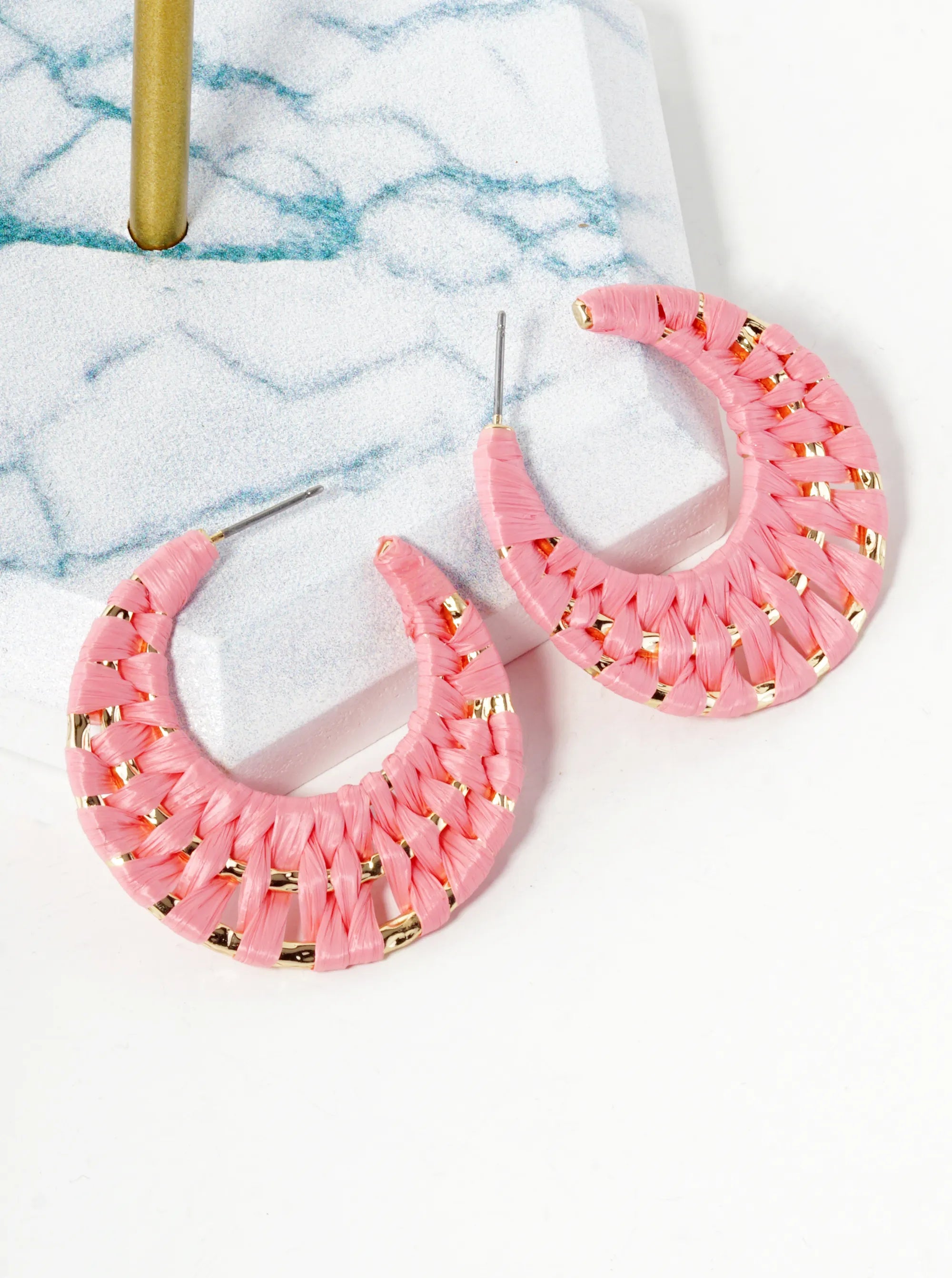 Raffia Wrapped 35mm Triple Hoop Earrings