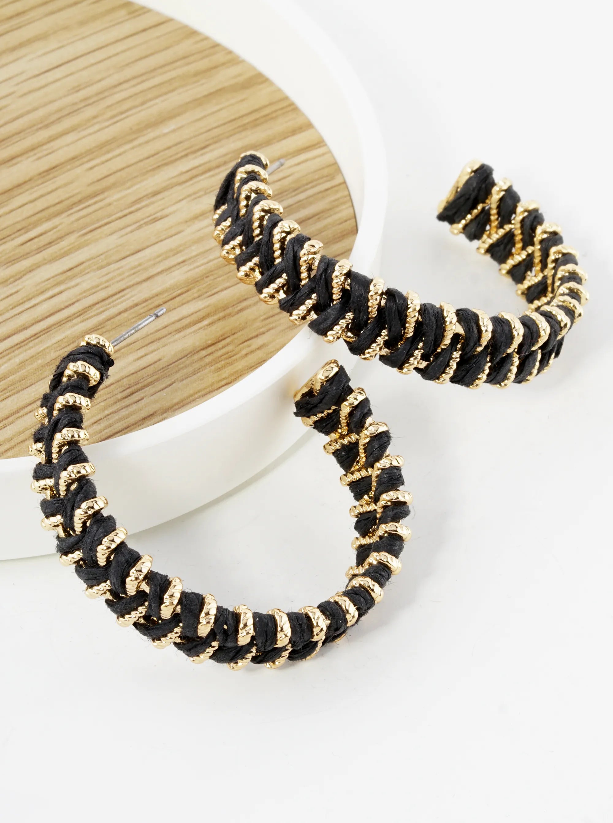 Raffia Wrapped 40mm Open Hoop Earrings