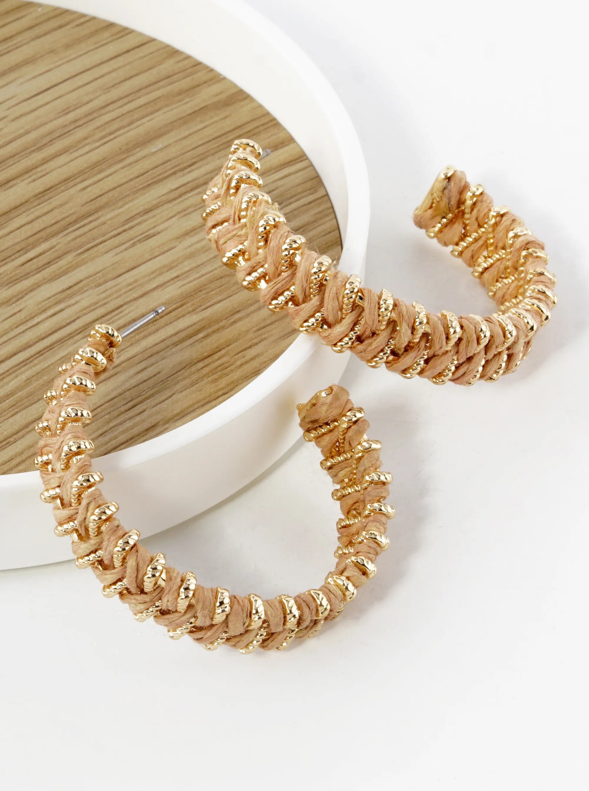 Raffia Wrapped 40mm Open Hoop Earrings
