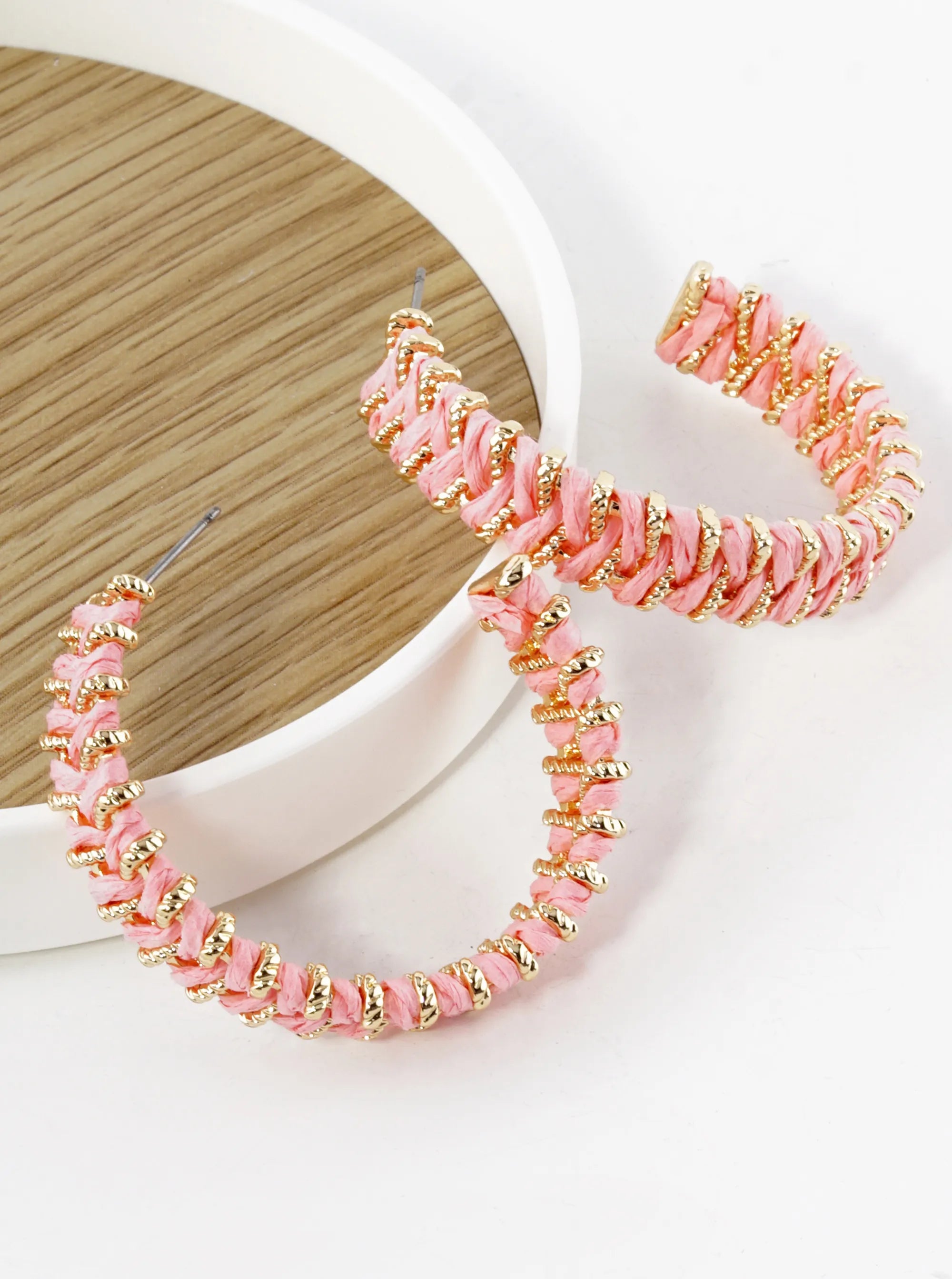 Raffia Wrapped 40mm Open Hoop Earrings
