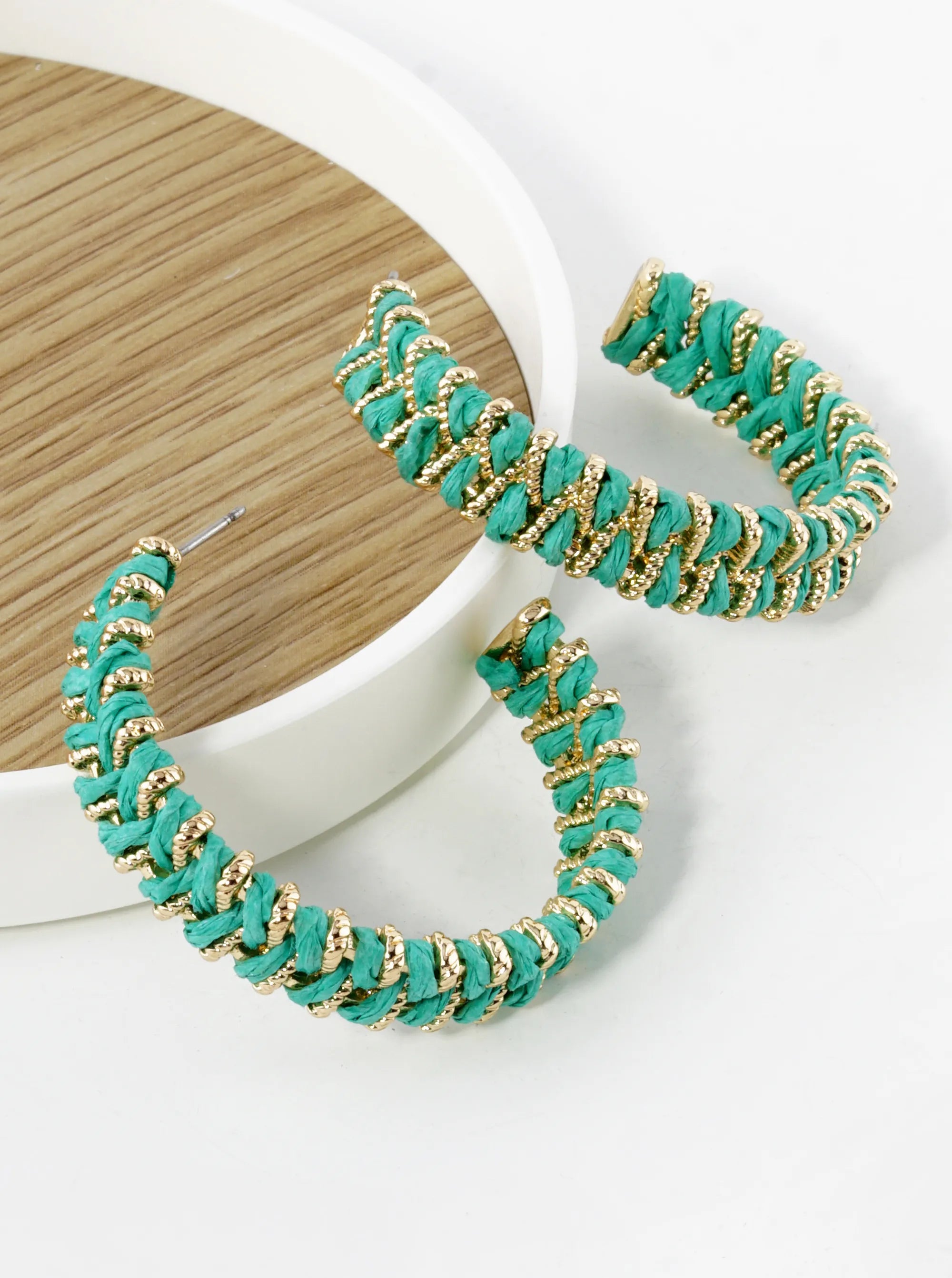 Raffia Wrapped 40mm Open Hoop Earrings