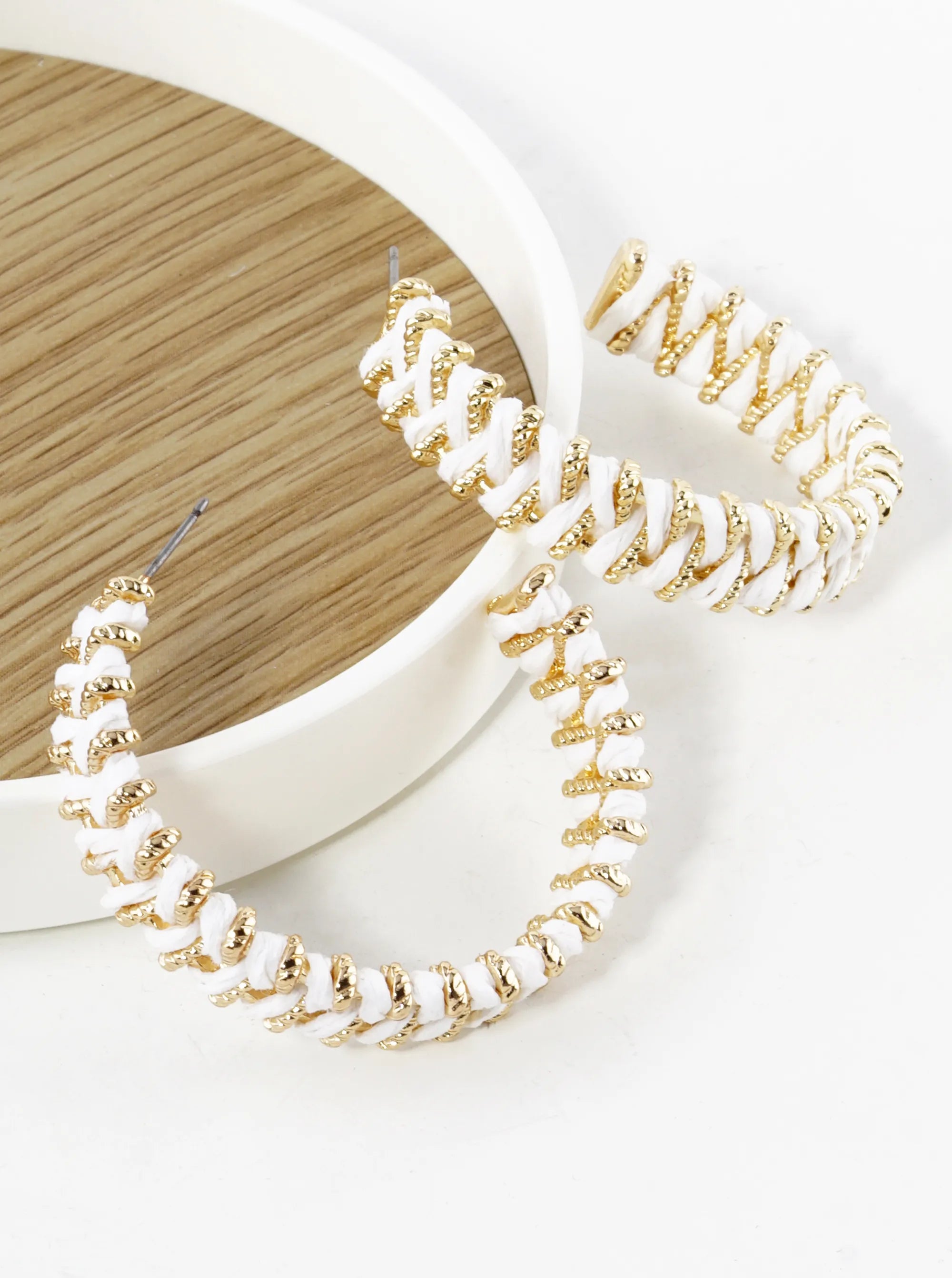 Raffia Wrapped 40mm Open Hoop Earrings