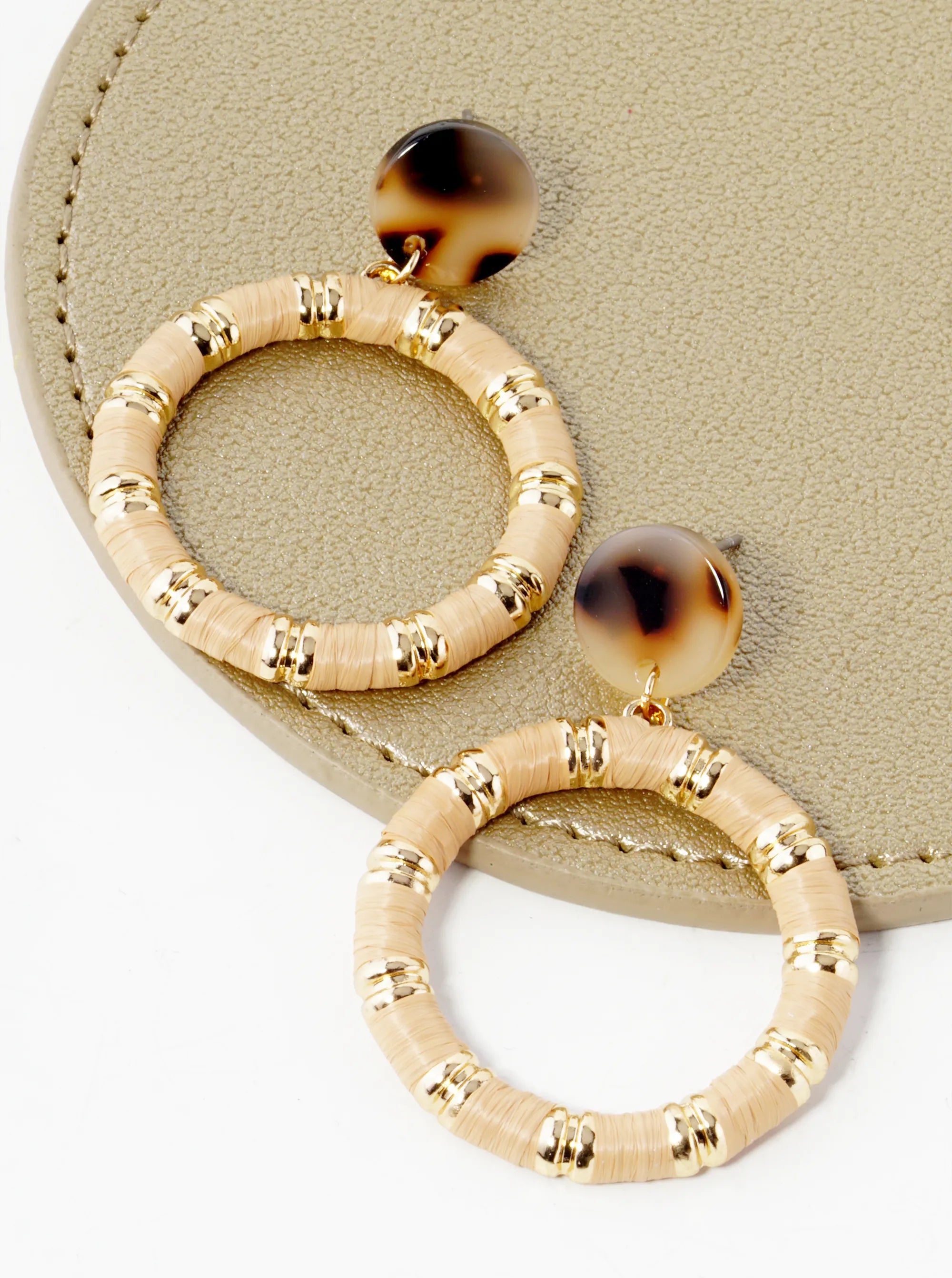 Raffia Wrapped Circle Drop Acetate Post Earrings