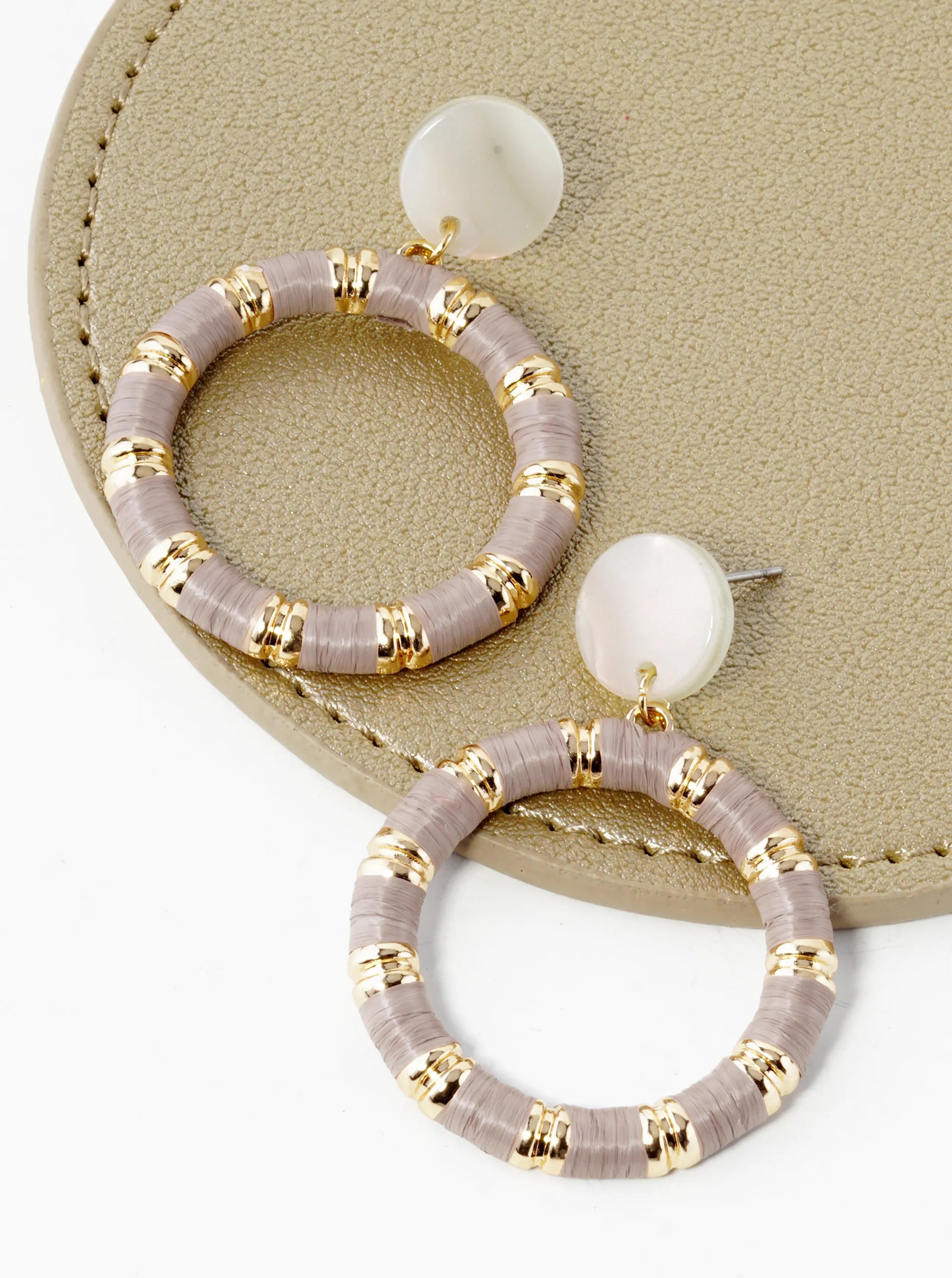 Raffia Wrapped Circle Drop Acetate Post Earrings