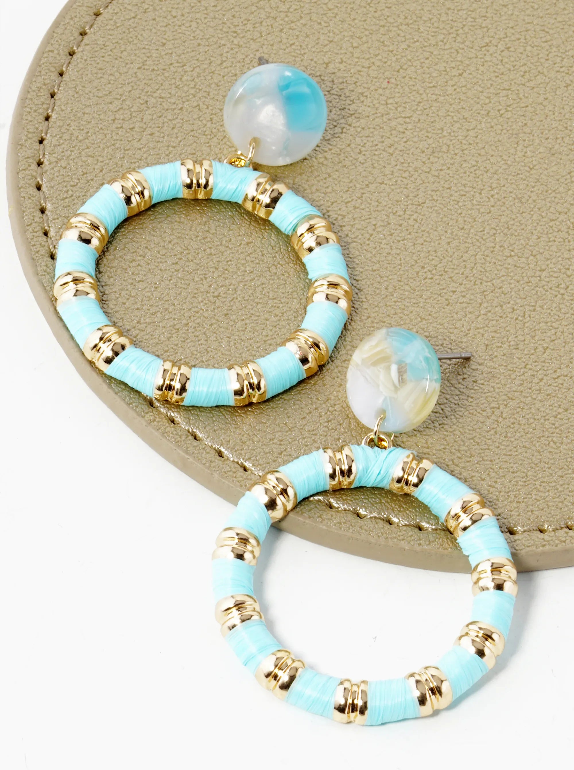 Raffia Wrapped Circle Drop Acetate Post Earrings