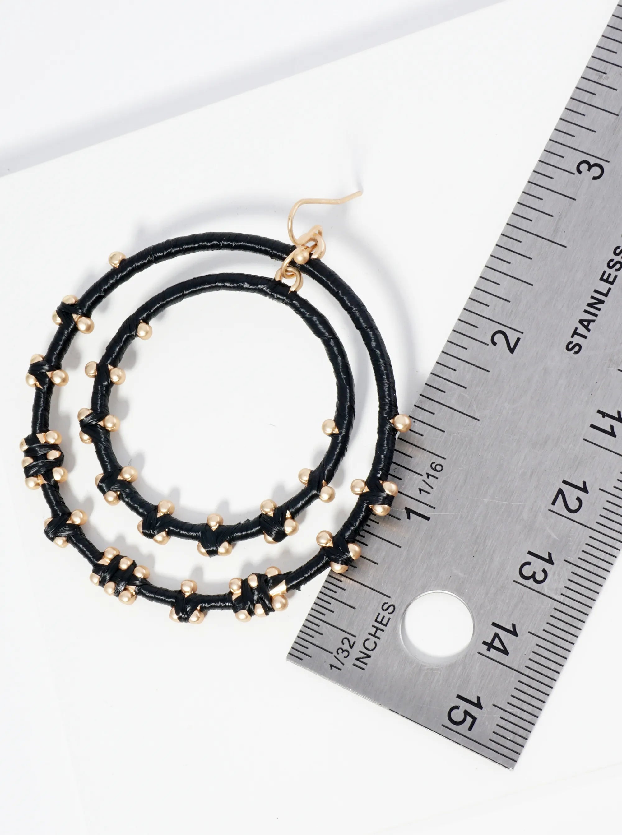 Raffia Wrapped Double Circle Dangle Earrings