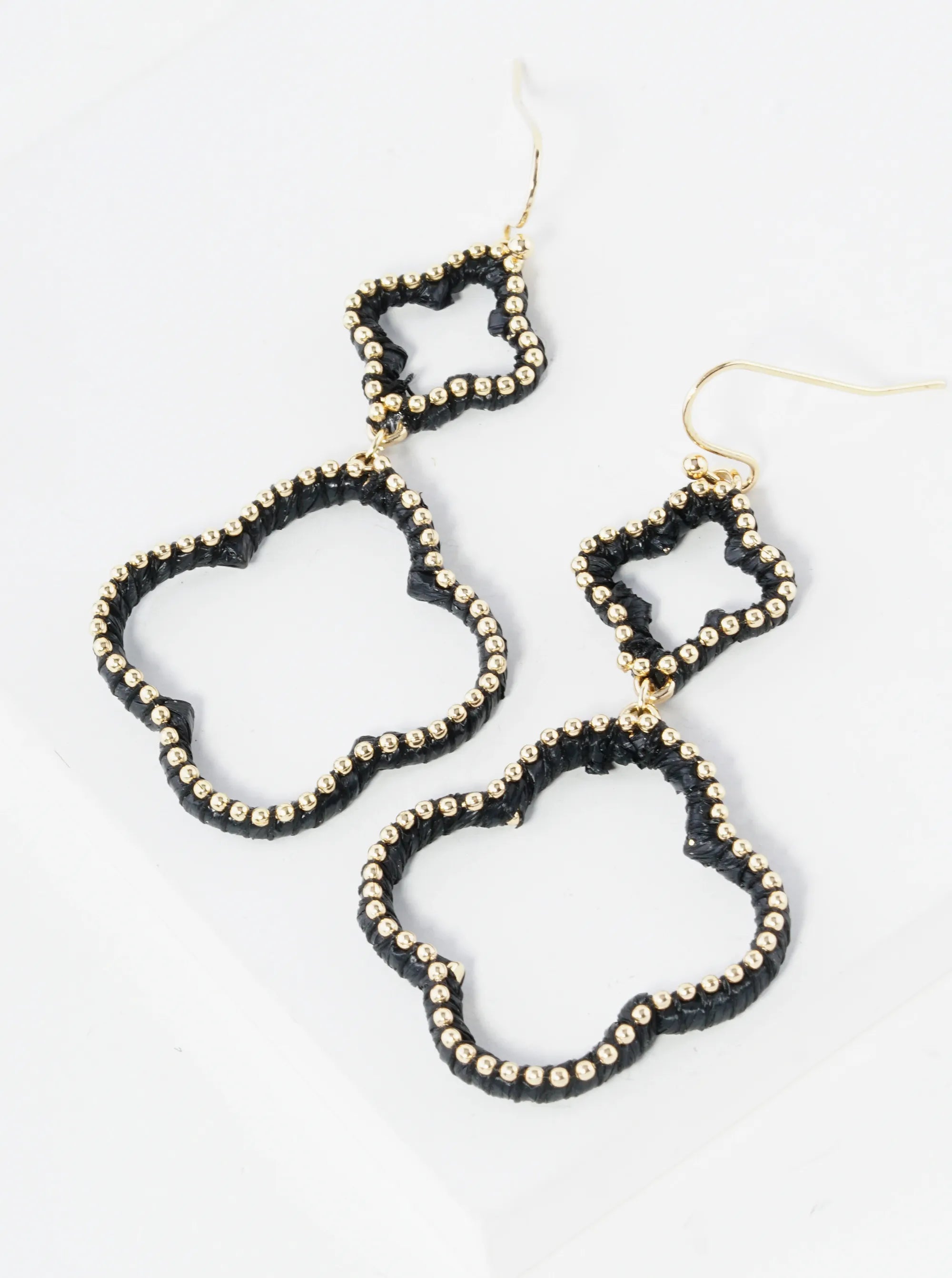 Raffia Wrapped Dual Quatrefoil Drop Earrings