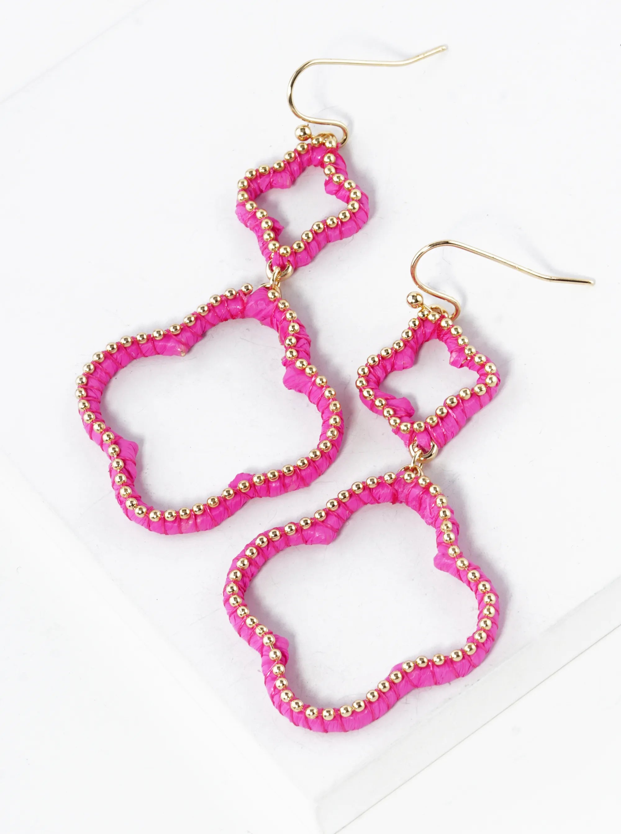 Raffia Wrapped Dual Quatrefoil Drop Earrings
