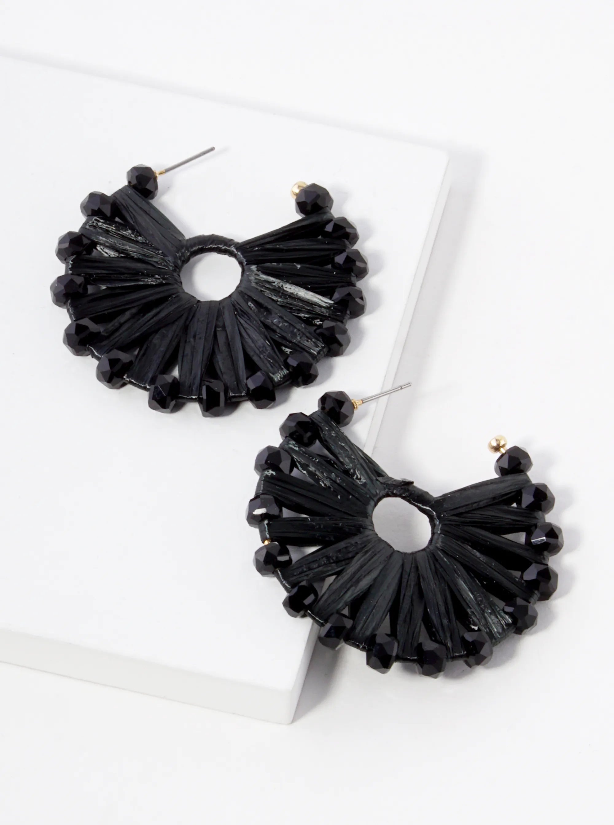 Raffia Wrapped Glass Beaded 45mm Hoop Earrings