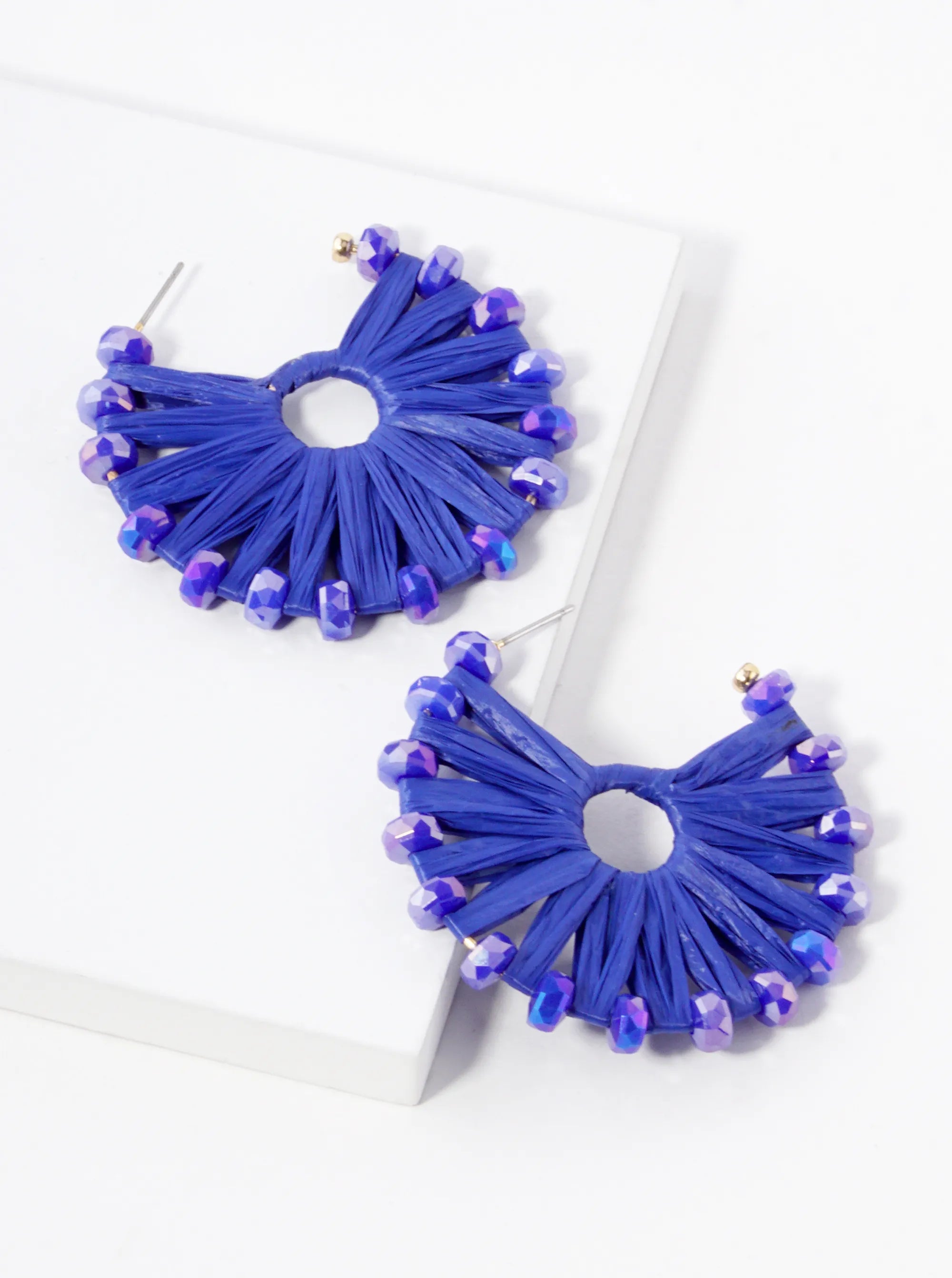Raffia Wrapped Glass Beaded 45mm Hoop Earrings
