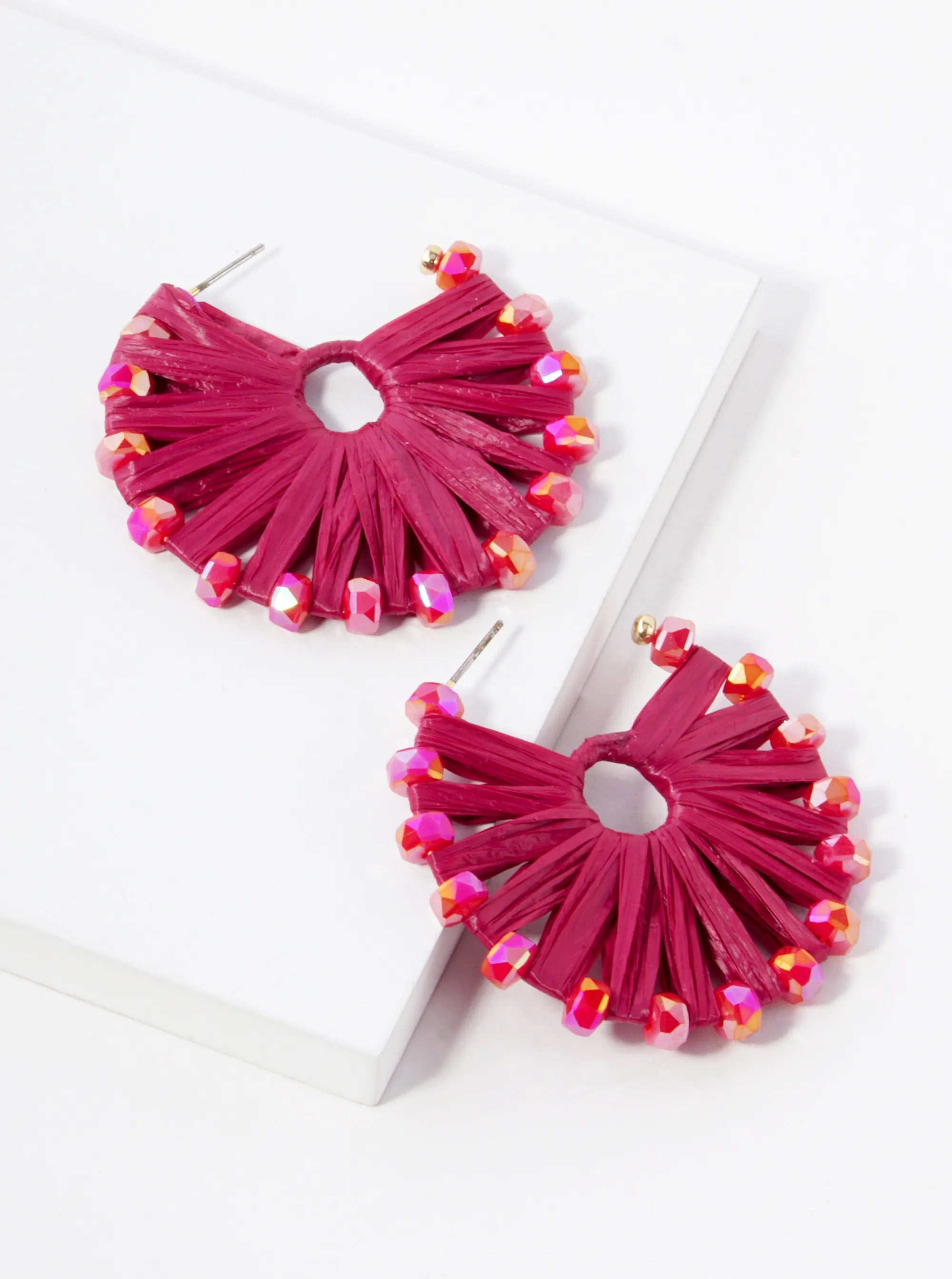 Raffia Wrapped Glass Beaded 45mm Hoop Earrings