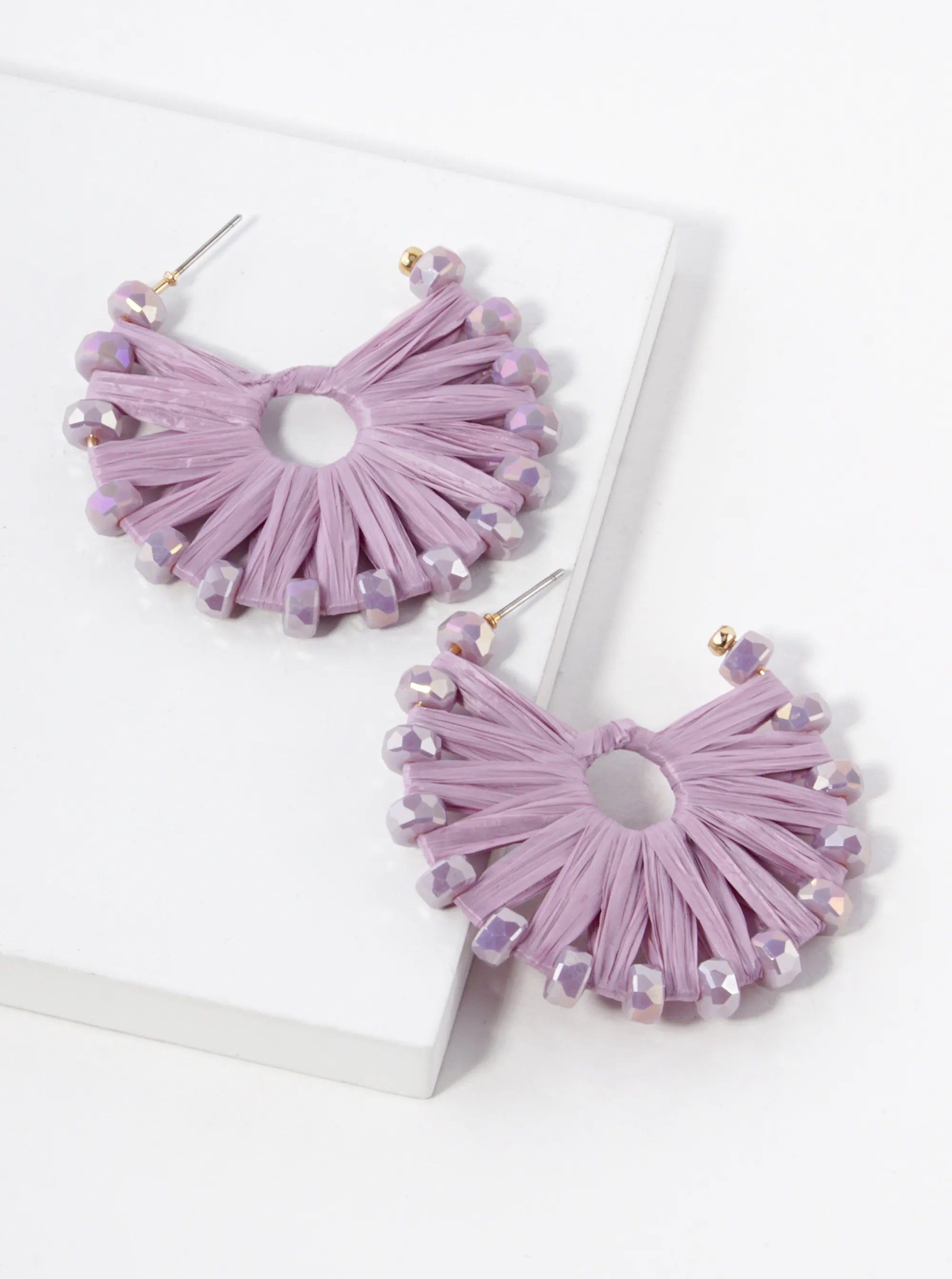 Raffia Wrapped Glass Beaded 45mm Hoop Earrings