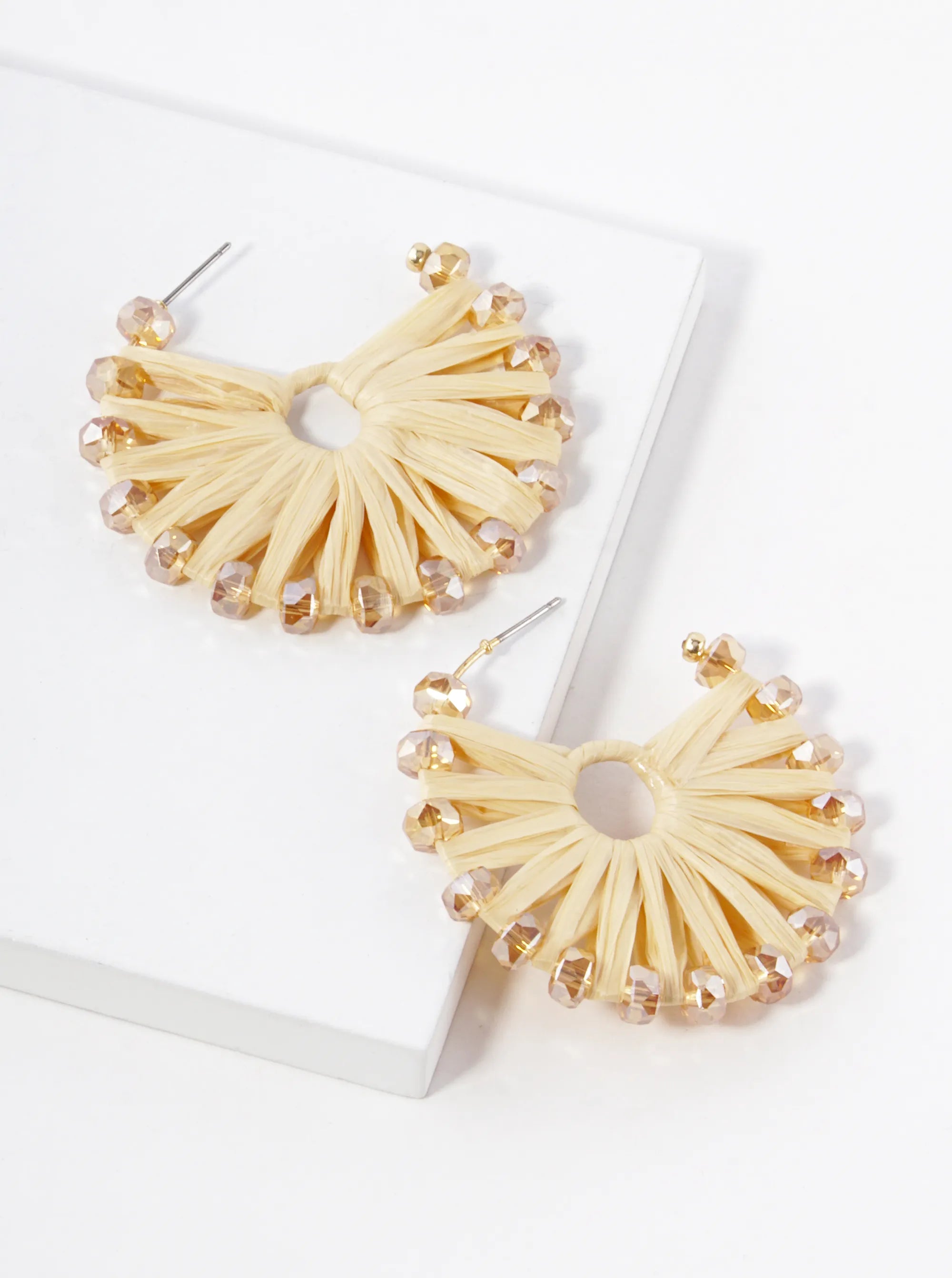 Raffia Wrapped Glass Beaded 45mm Hoop Earrings