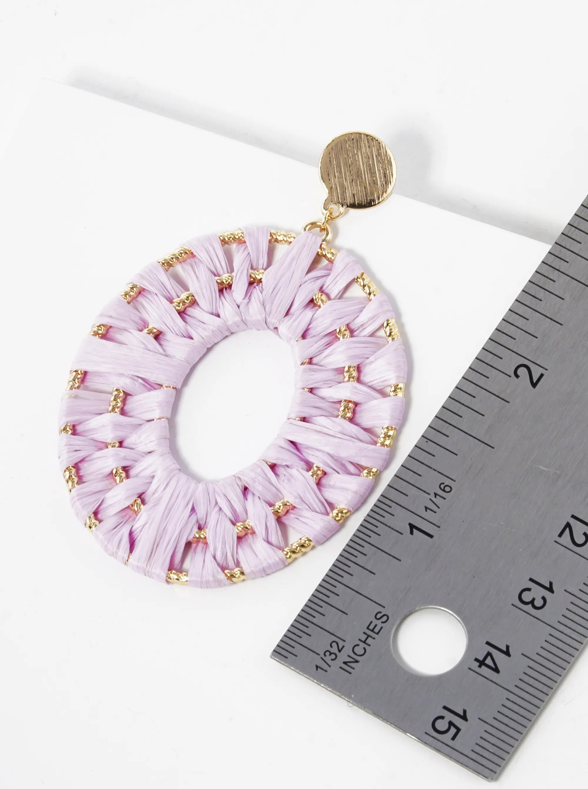 Raffia Wrapped Oval Drop Dangle Post Earrings