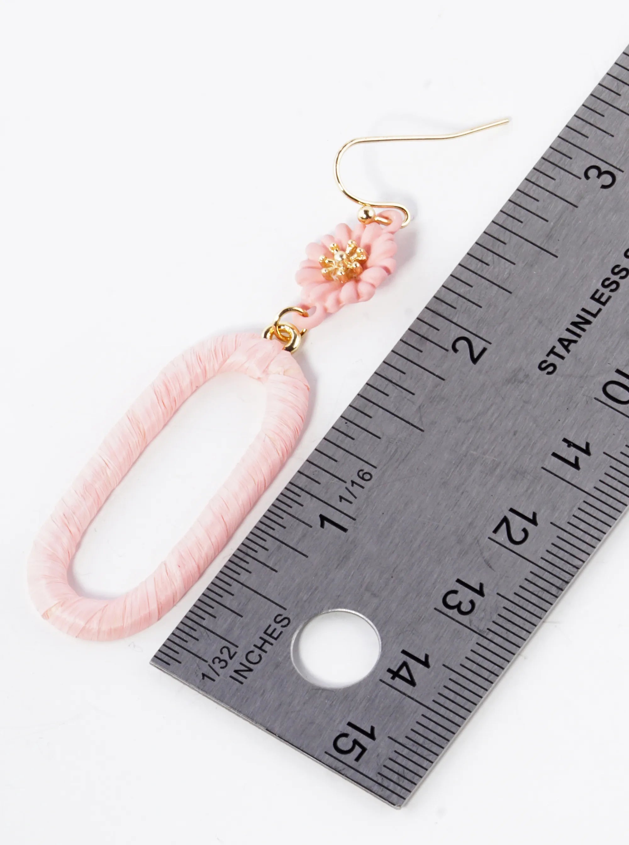 Raffia Wrapped Oval Drop Flower Dangle Earrings