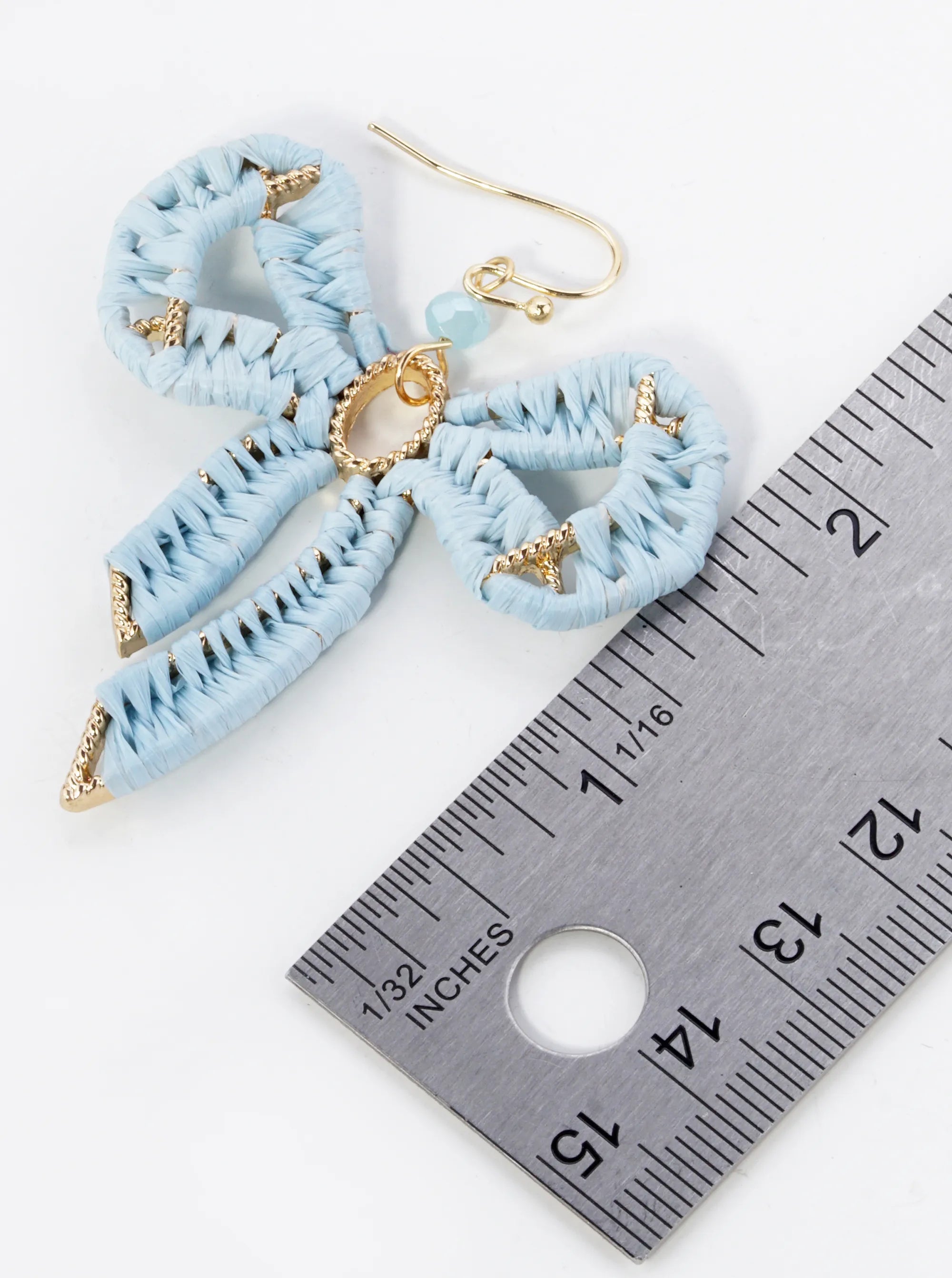 Raffia Wrapped Ribbon Bow Dangle Drop Earrings