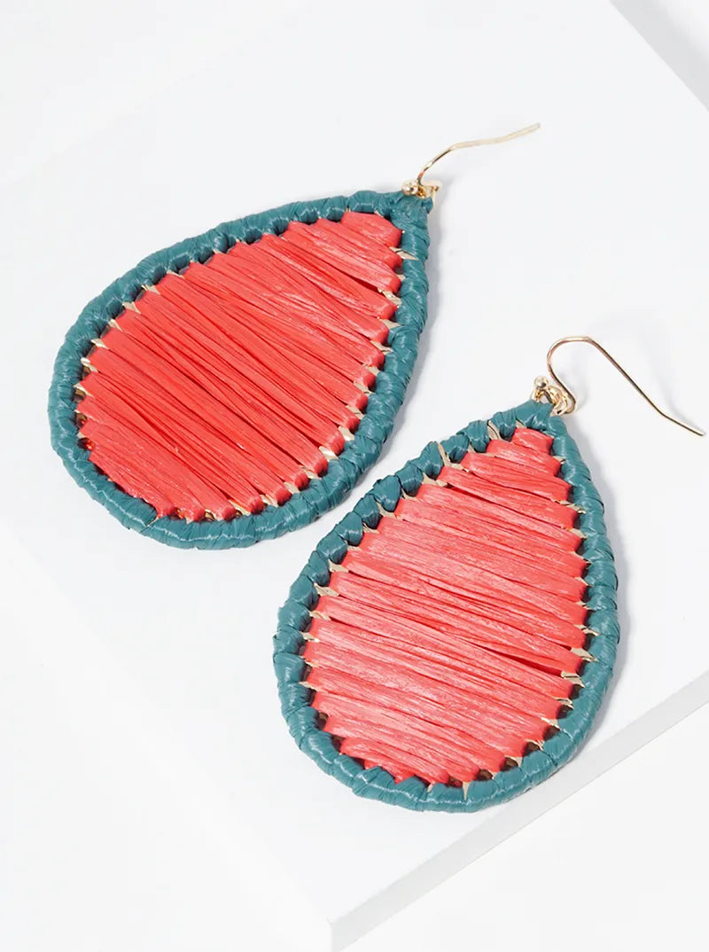Raffia Wrapped Teardrop Dangle Drop Earrings