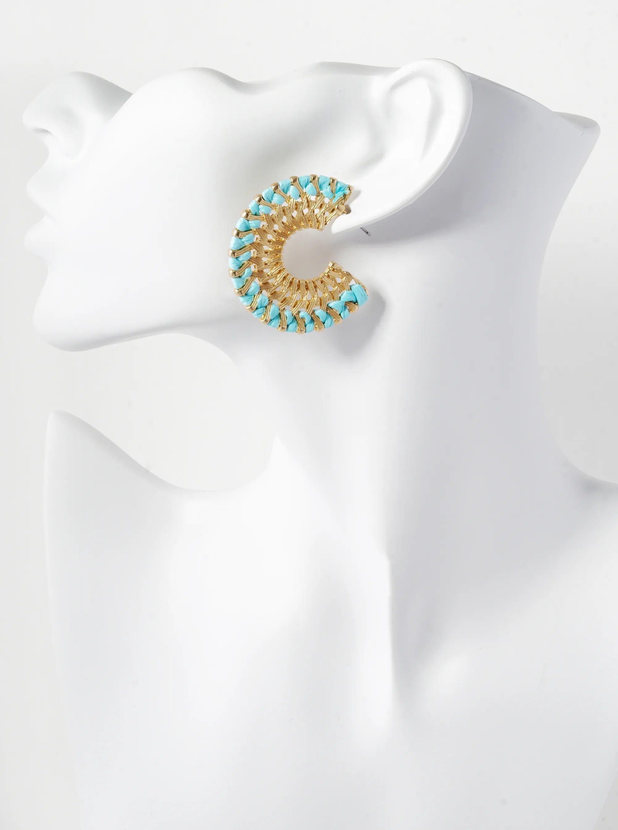 Raffia Wrapped Textured Metal Wide Open Hoop Earrings