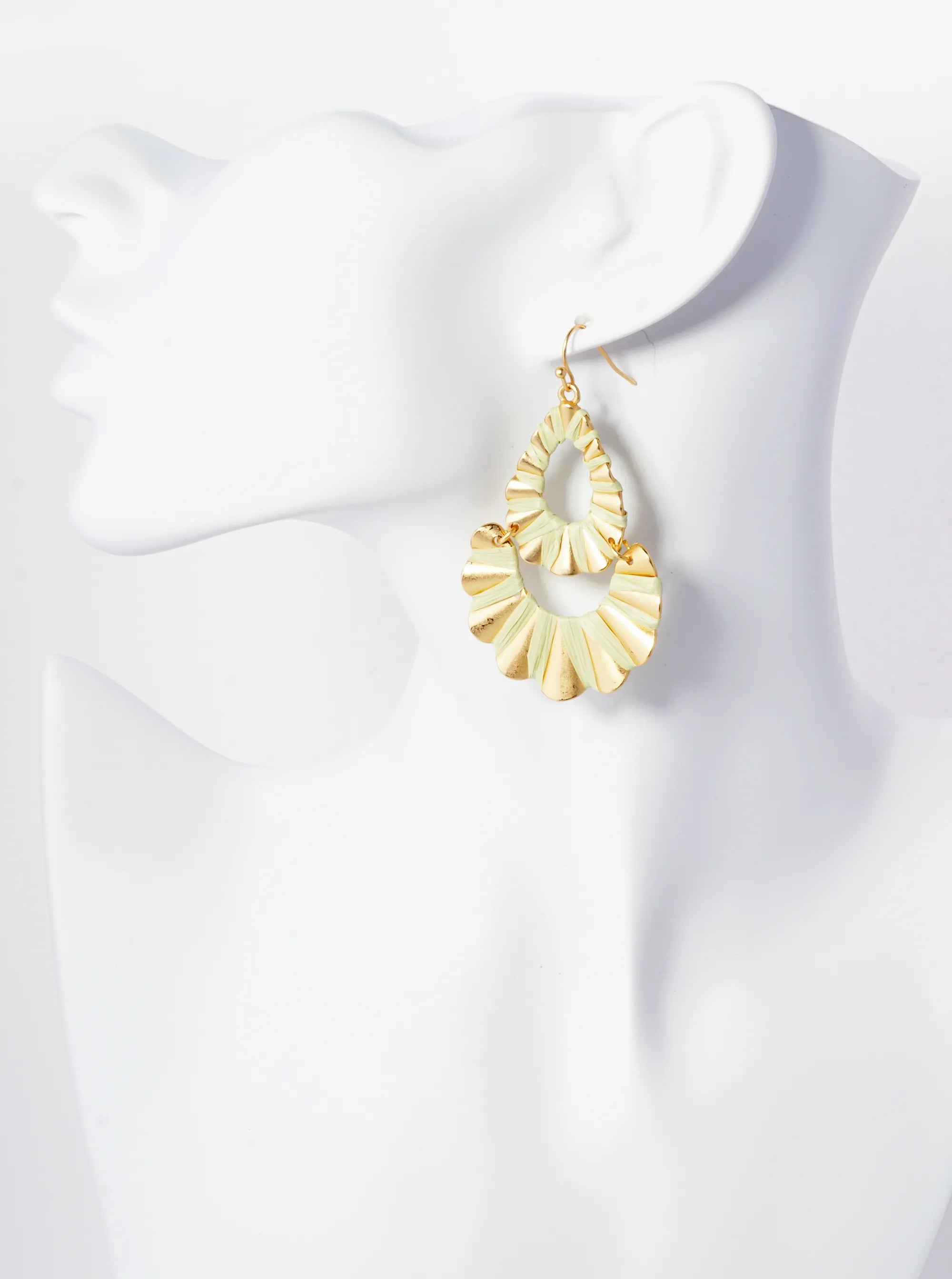 Raffia Wrapped Wavy Teardrop Dangle Earrings