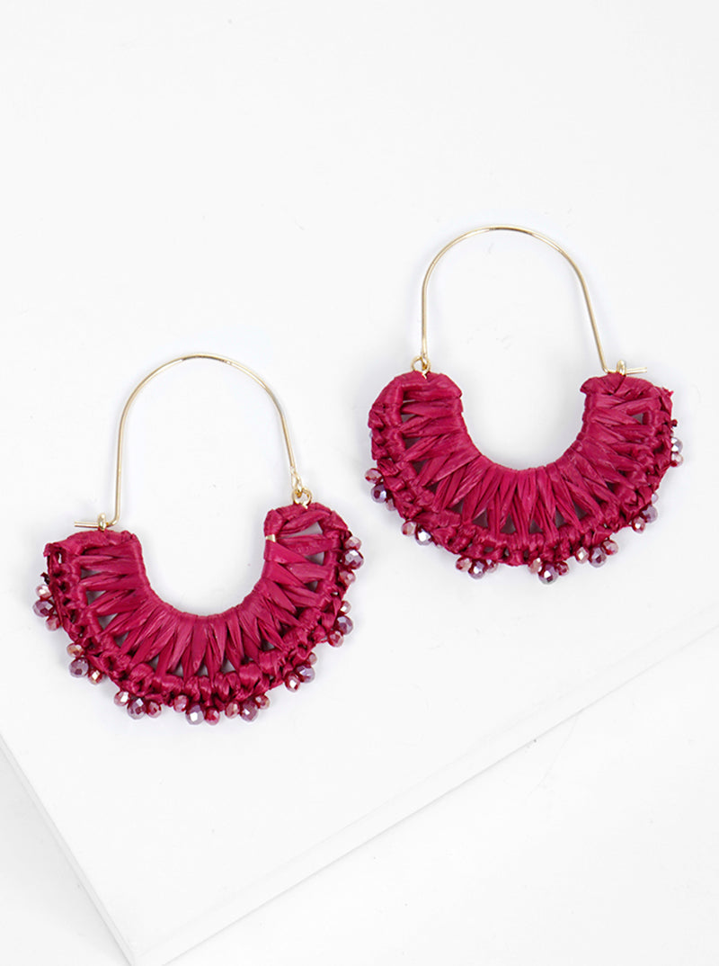 Raffia Wrapped With Glass Beads Dangle Earrings