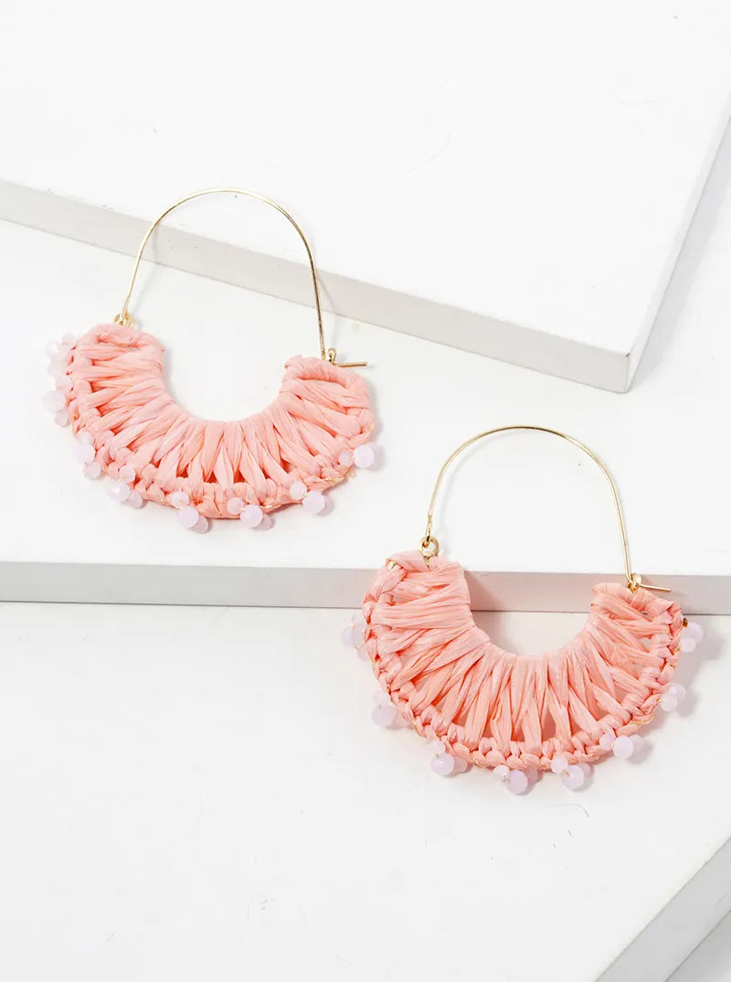Raffia Wrapped With Glass Beads Dangle Earrings
