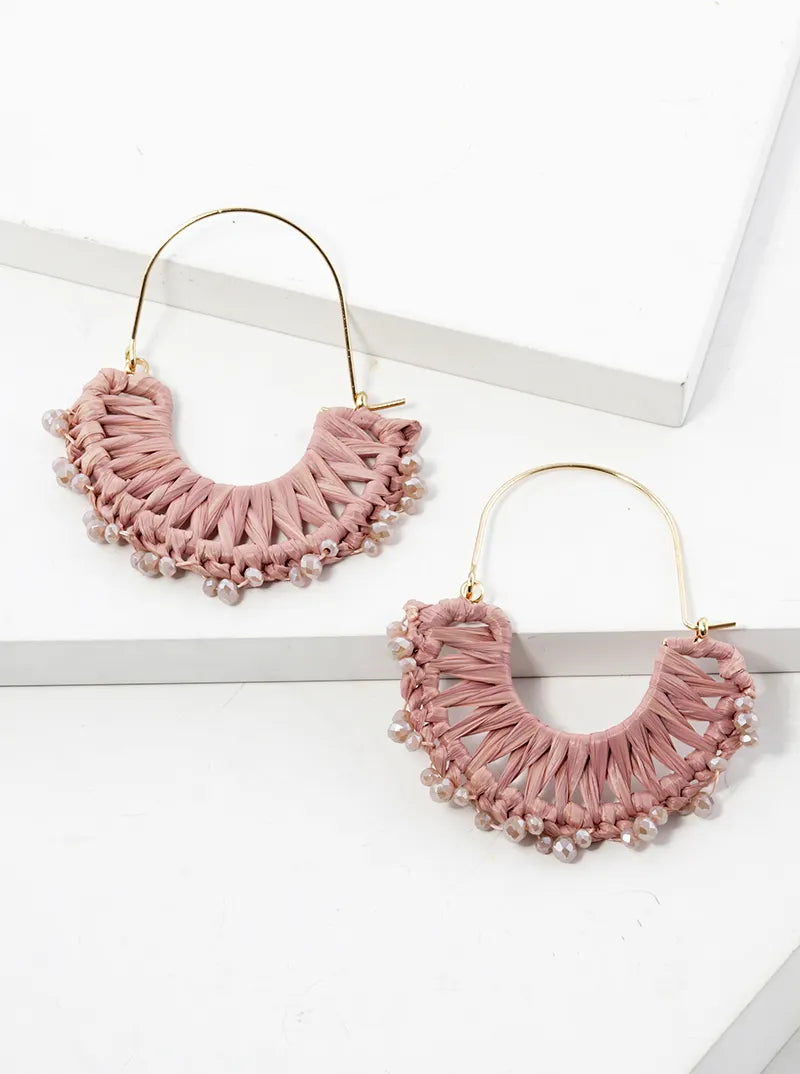 Raffia Wrapped With Glass Beads Dangle Earrings