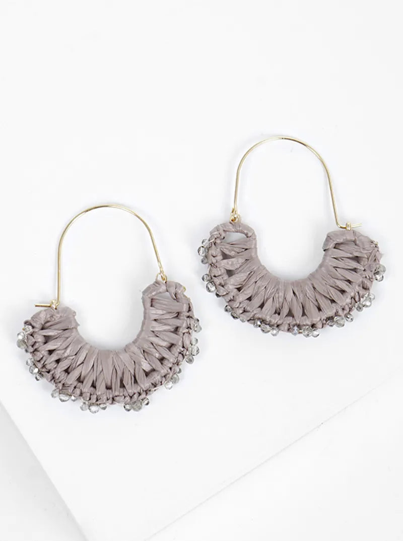 Raffia Wrapped With Glass Beads Dangle Earrings
