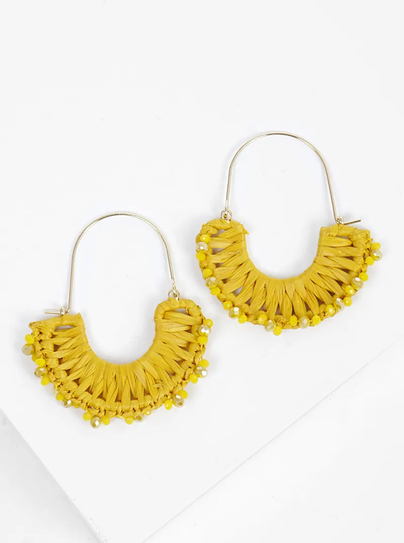 Raffia Wrapped With Glass Beads Dangle Earrings