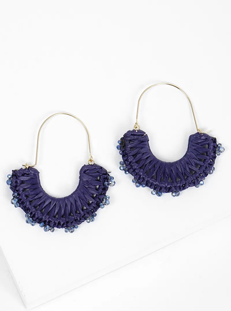 Raffia Wrapped With Glass Beads Dangle Earrings