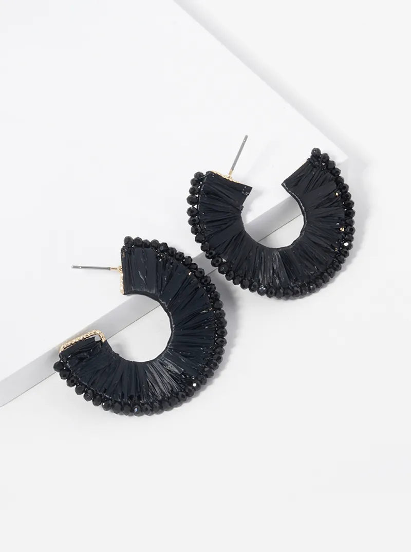 Raffia And Beads 40mm Hoop Earrings