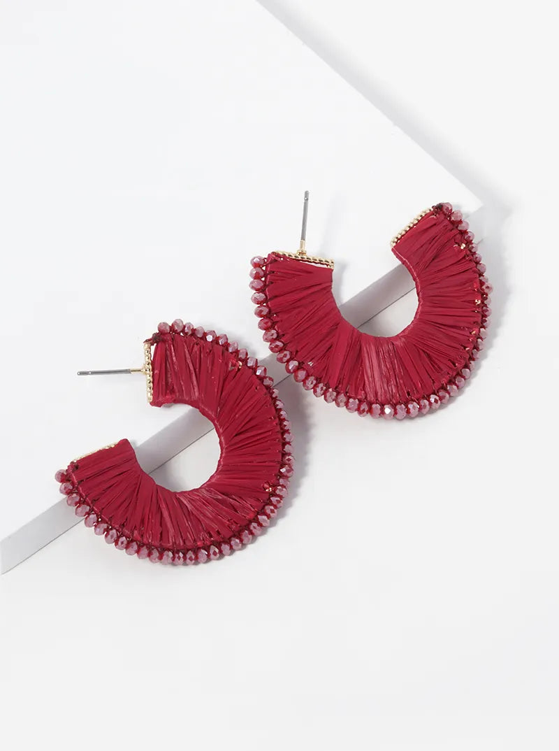 Raffia And Beads 40mm Hoop Earrings