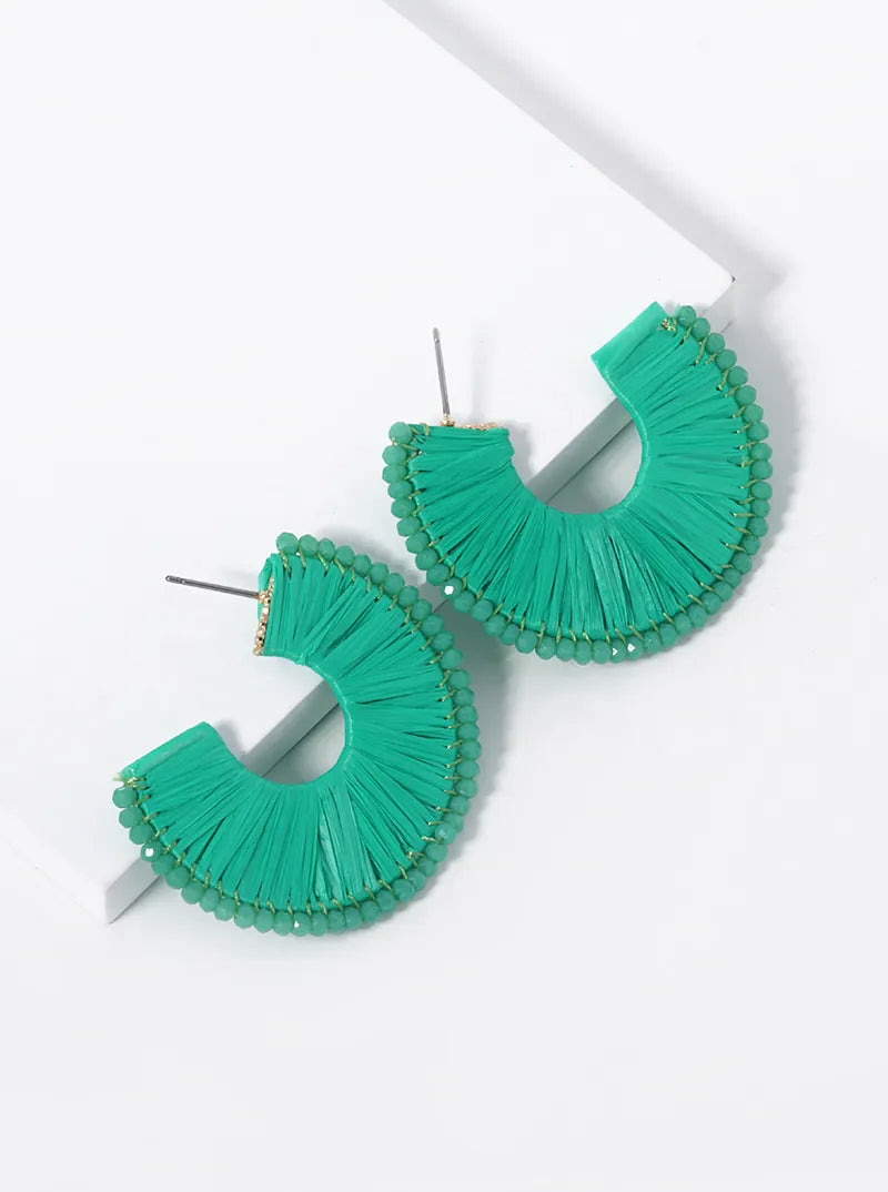 Raffia And Beads 40mm Hoop Earrings